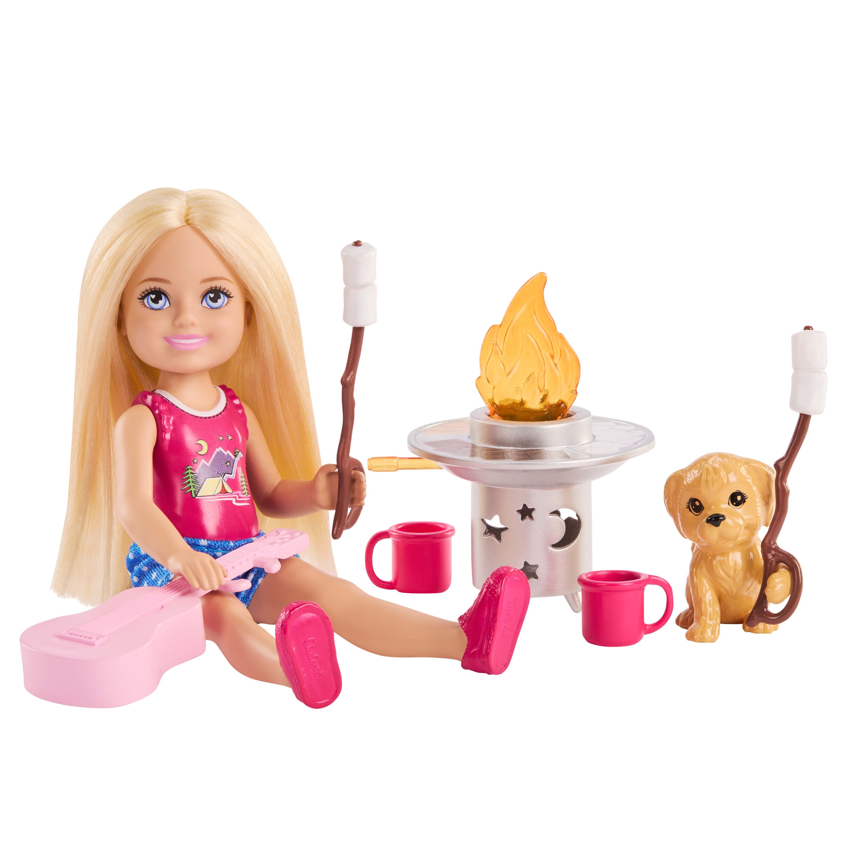 Barbie Family & Friends Chelsea Abenteuer in der Natur Puppen-Spielset mit Hündchen und Camping-Zubehörteilen