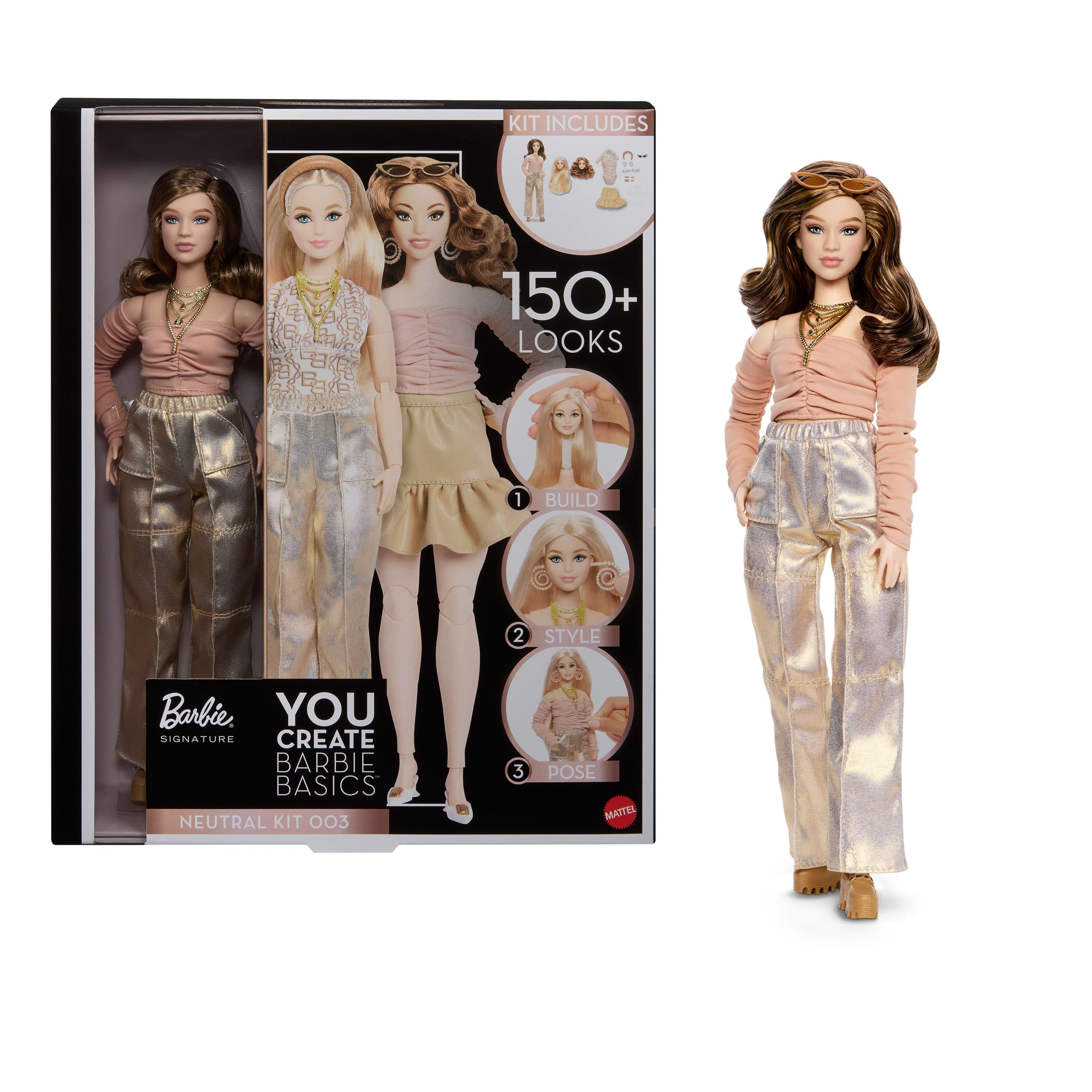 Barbie You Create Barbie Basics Neutral Kit 003, individuell gestaltbare Modepuppe und Mode in universeller Passform