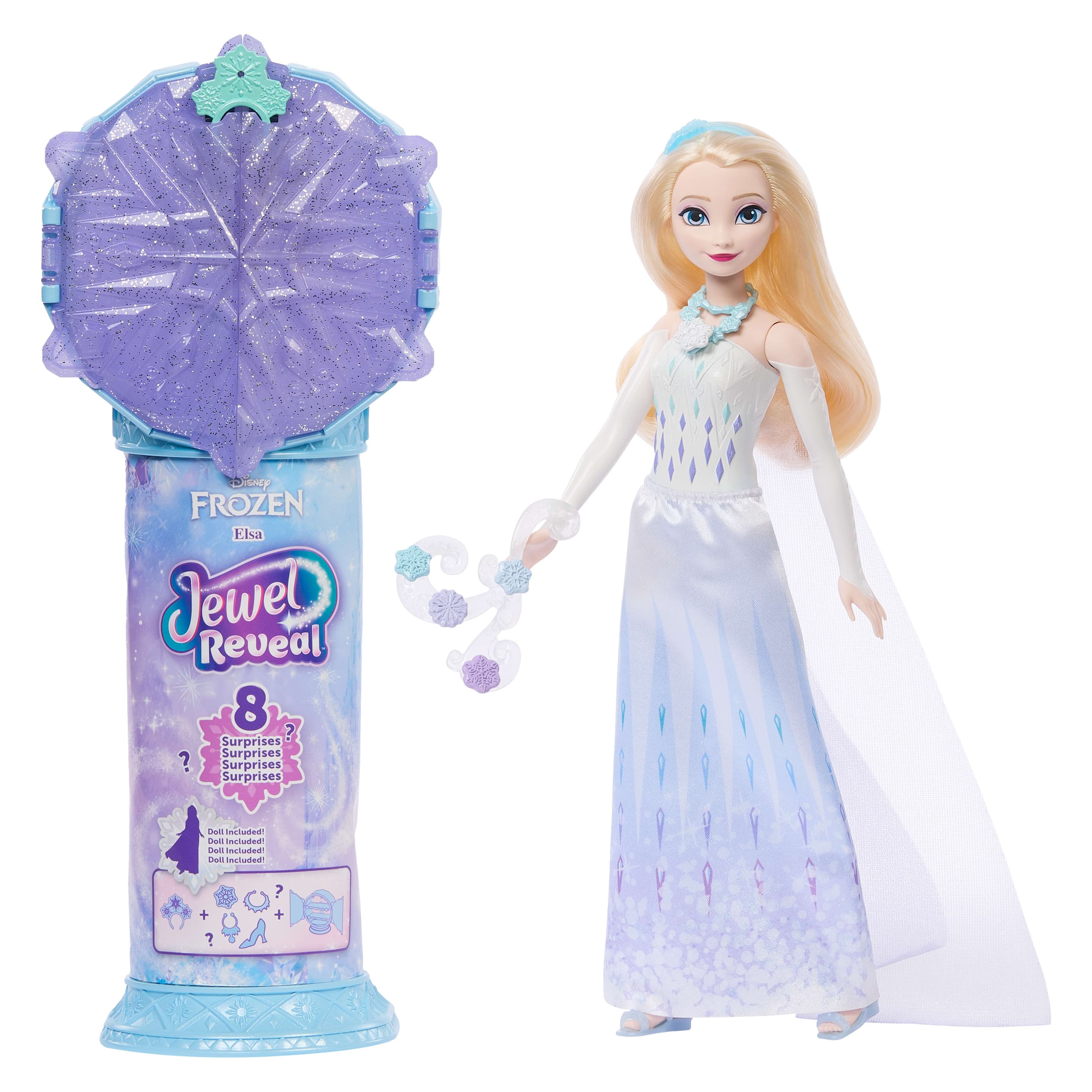 Disney Die Eiskönigin Jewel Reveal Elsa-Modepuppe mit 8 Überraschungen wie Juwelenbox und 10 Zubehörteilen