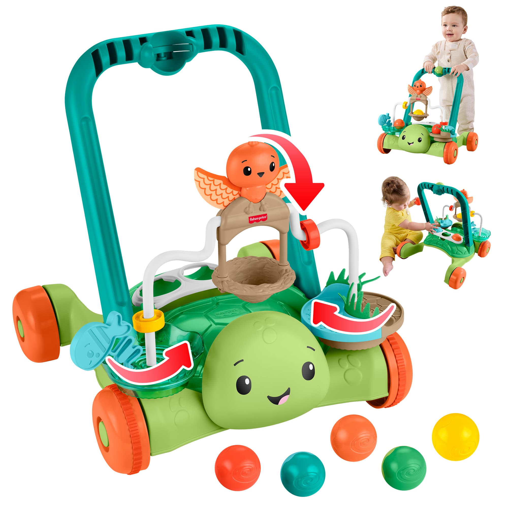 Fisher-Price Moves With You Turtle Walker Lauflernspielzeug mit 5 Bällen ab 6 Monaten