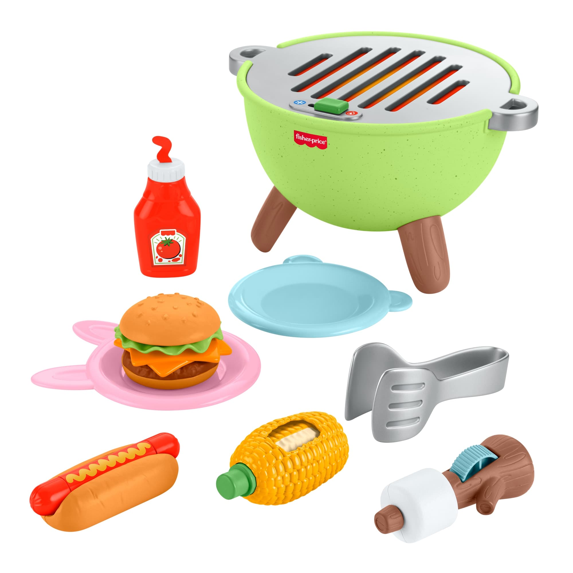 Fisher-Price Camping-Freunde Grill-Spielset, Grillspaß-Rollenspielset für Kleinkinder und Kinder, 14 Teile