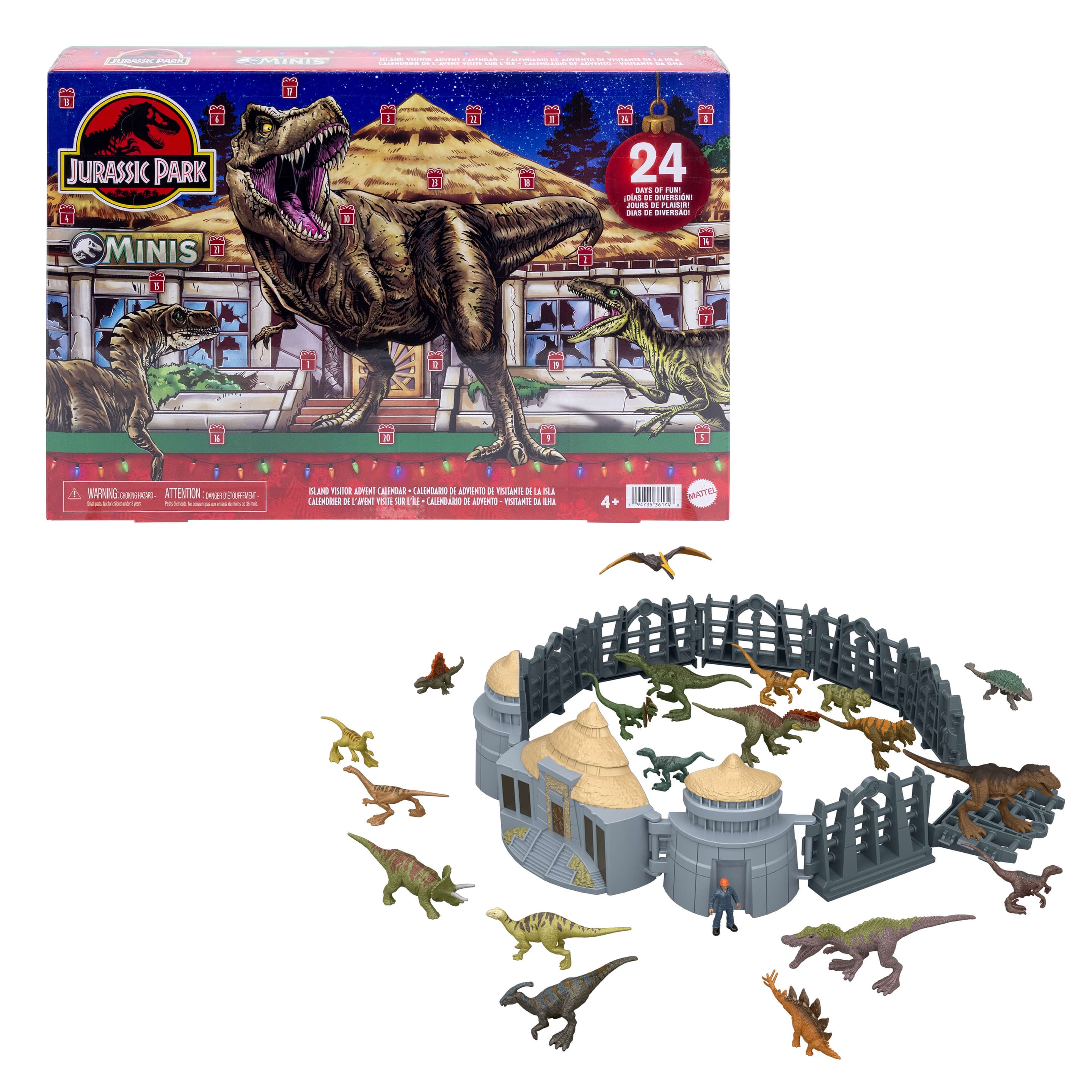 Jurassic World Insel-Abenteuer Adventskalender, 24 Spielzeugüberraschungen, 19 Mini-Dinosaurier