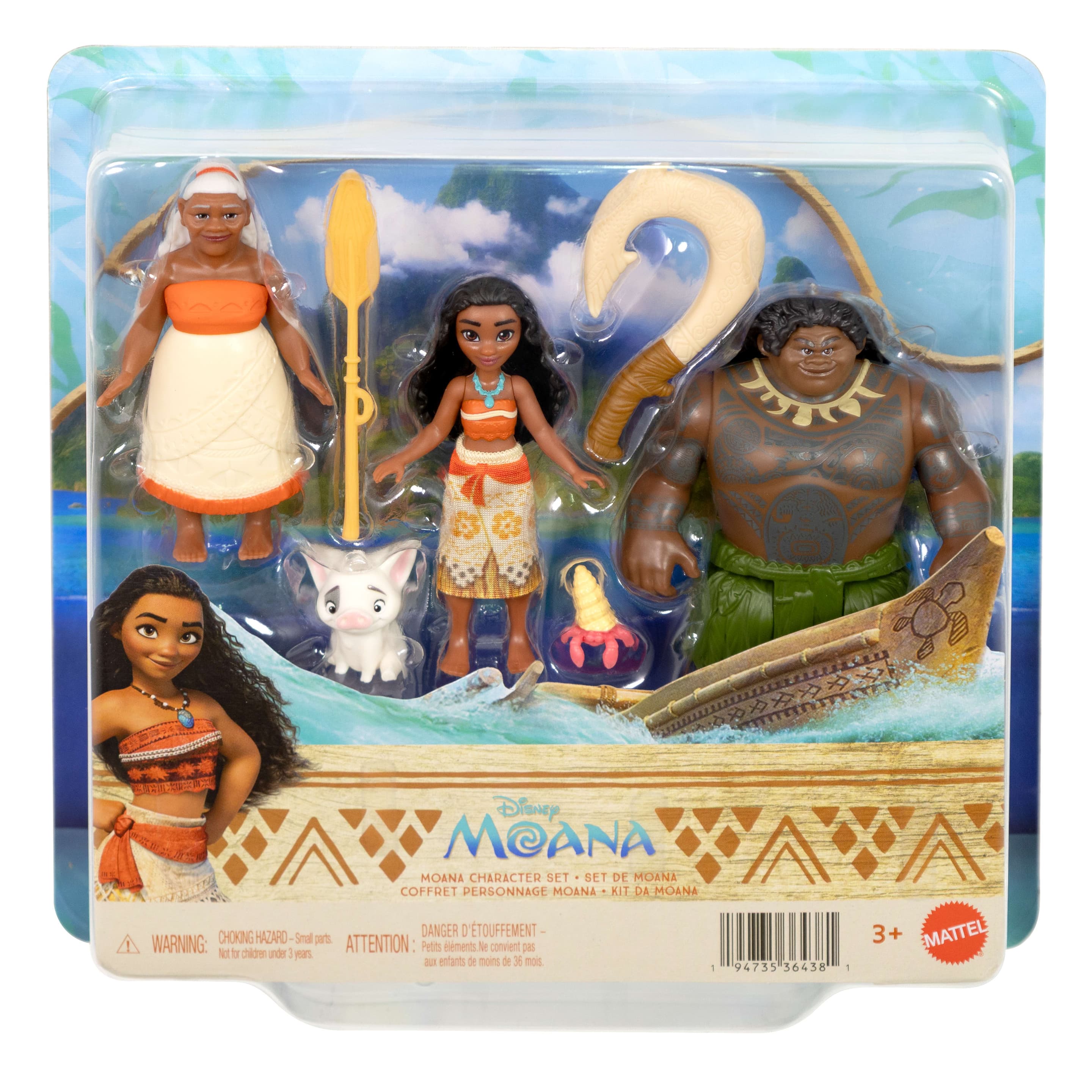 Disney Vaiana Charakterset mit 3 kleinen Puppen, 2 Tierfreunden und 2 Zubehörteilen, vom Film inspiriert