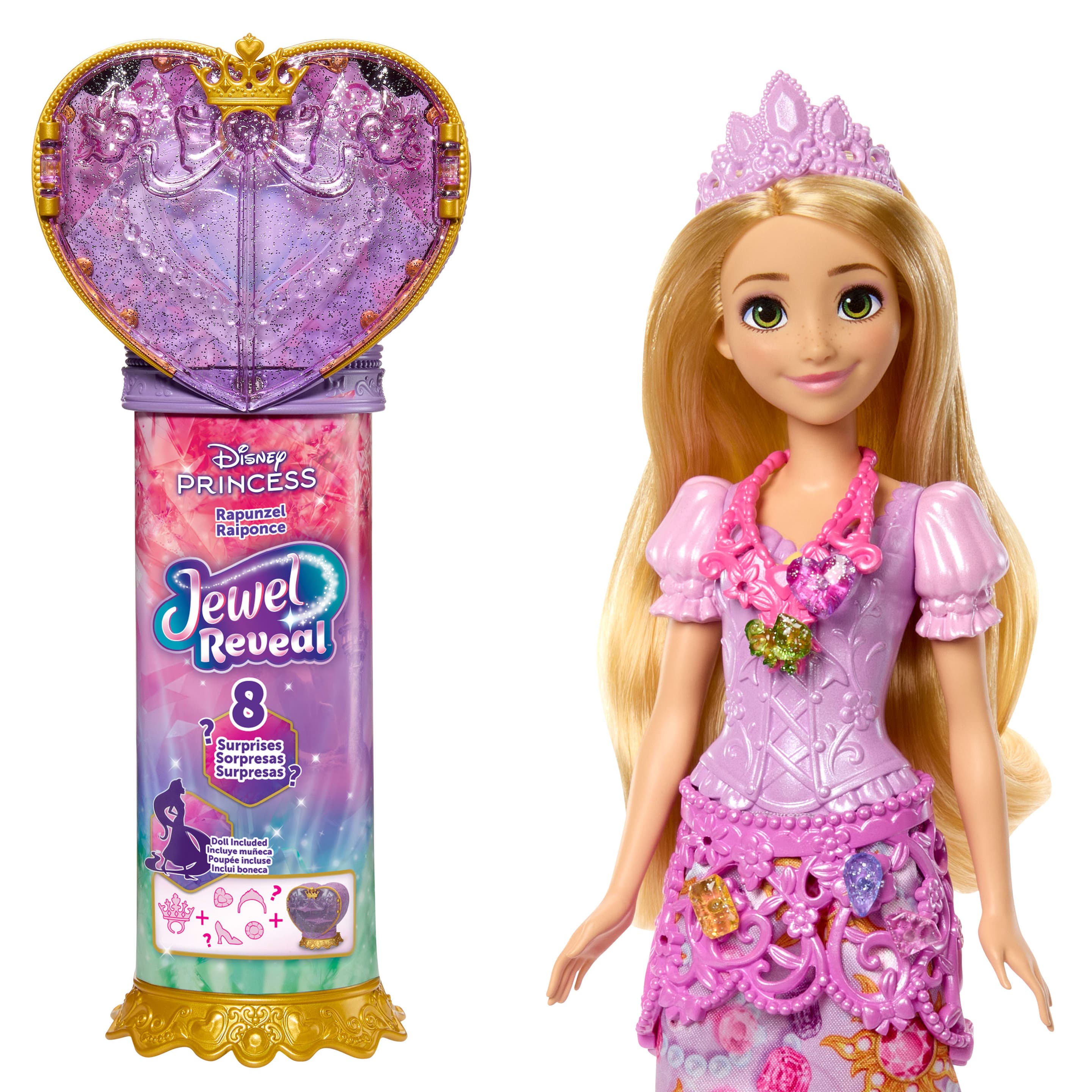 Disney Princess Jewel Reveal Rapunzel Modepuppe mit 8 Überraschungen wie Juwelenbox und 10 Zubehörteilen
