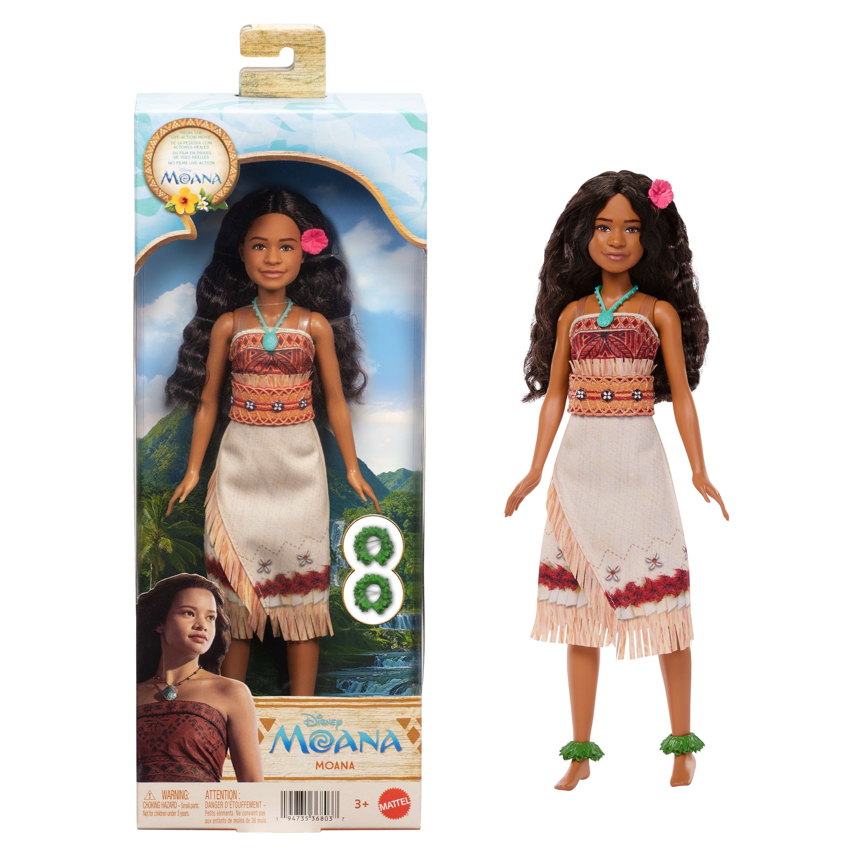 Mattel Disney Vaiana-Puppe mit abnehmbarer Kleidung und 5 Zubehörteilen, vom Live-Action-Film inspiriert