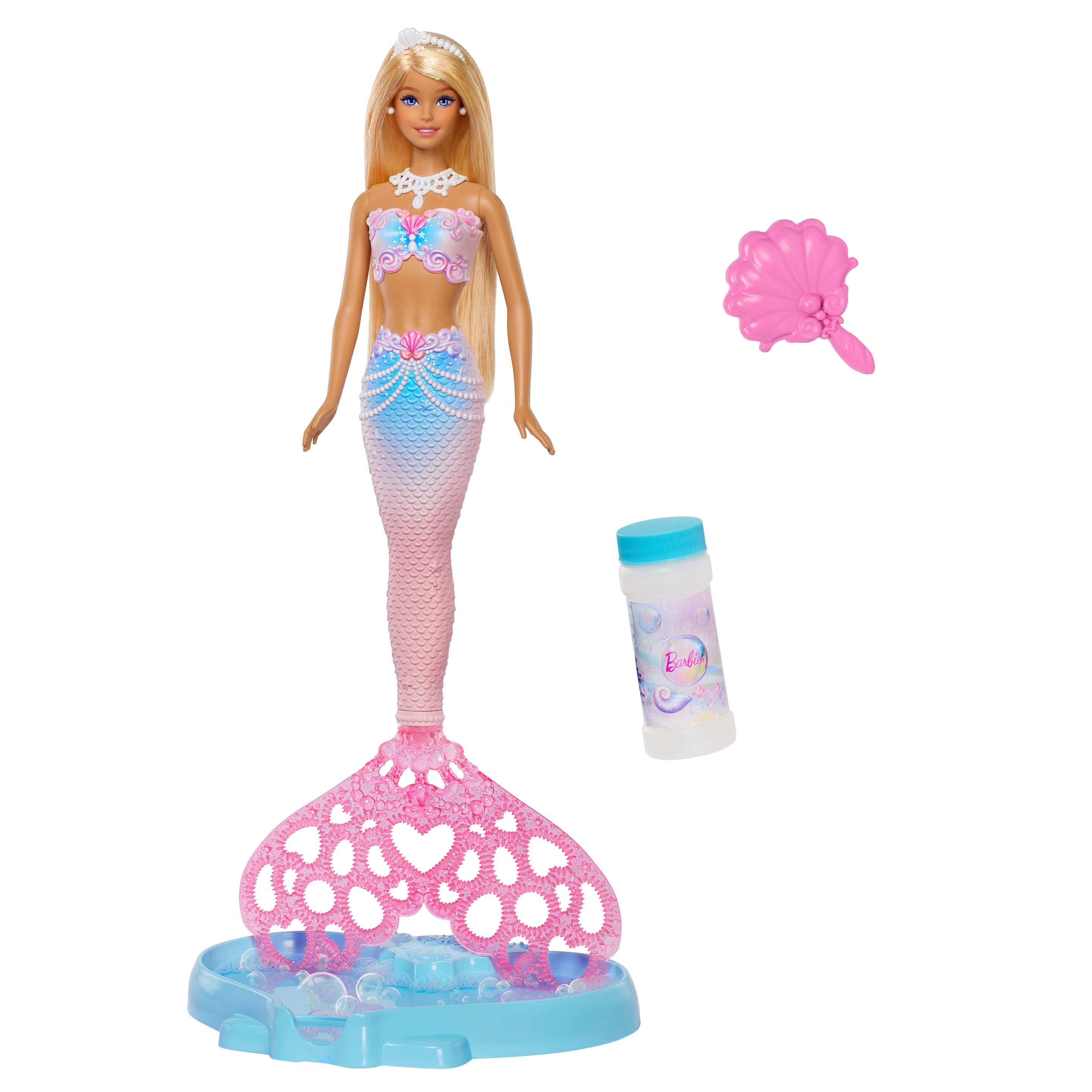Barbie Bubble Sparkle Meerjungfrau-Puppe mit Seifenblasenfunktion, Seifenblasenlösung und Haarbürste enthalten