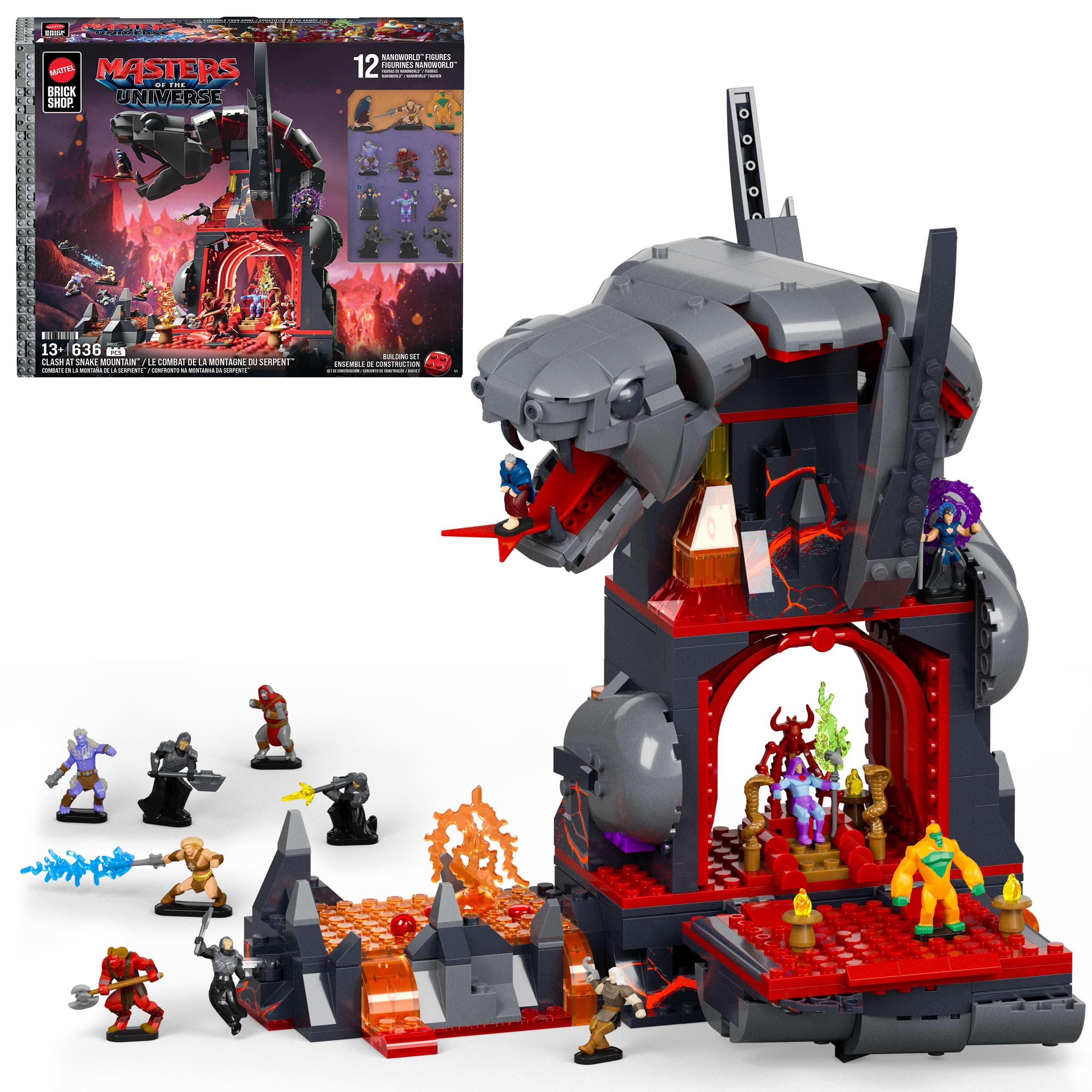 Mattel Brick Shop Masters of the Universe Clash at Snake Mountain Bauset (636 Teile) für Sammler