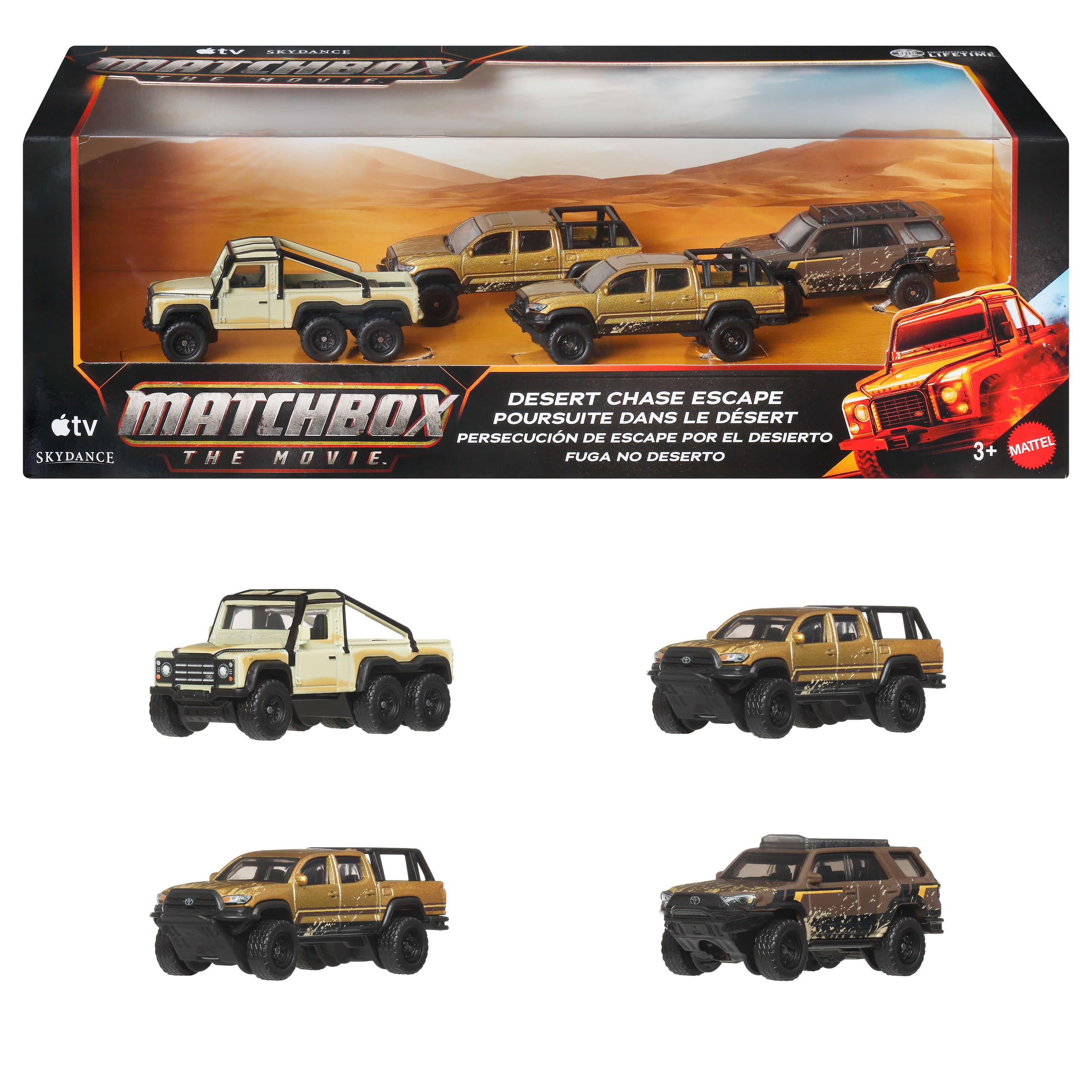 Matchbox Desert Chase Escape 4er-Set im Maßstab 1:64 Die-Cast Fahrzeuge aus dem Film, Sammelfigur-Set