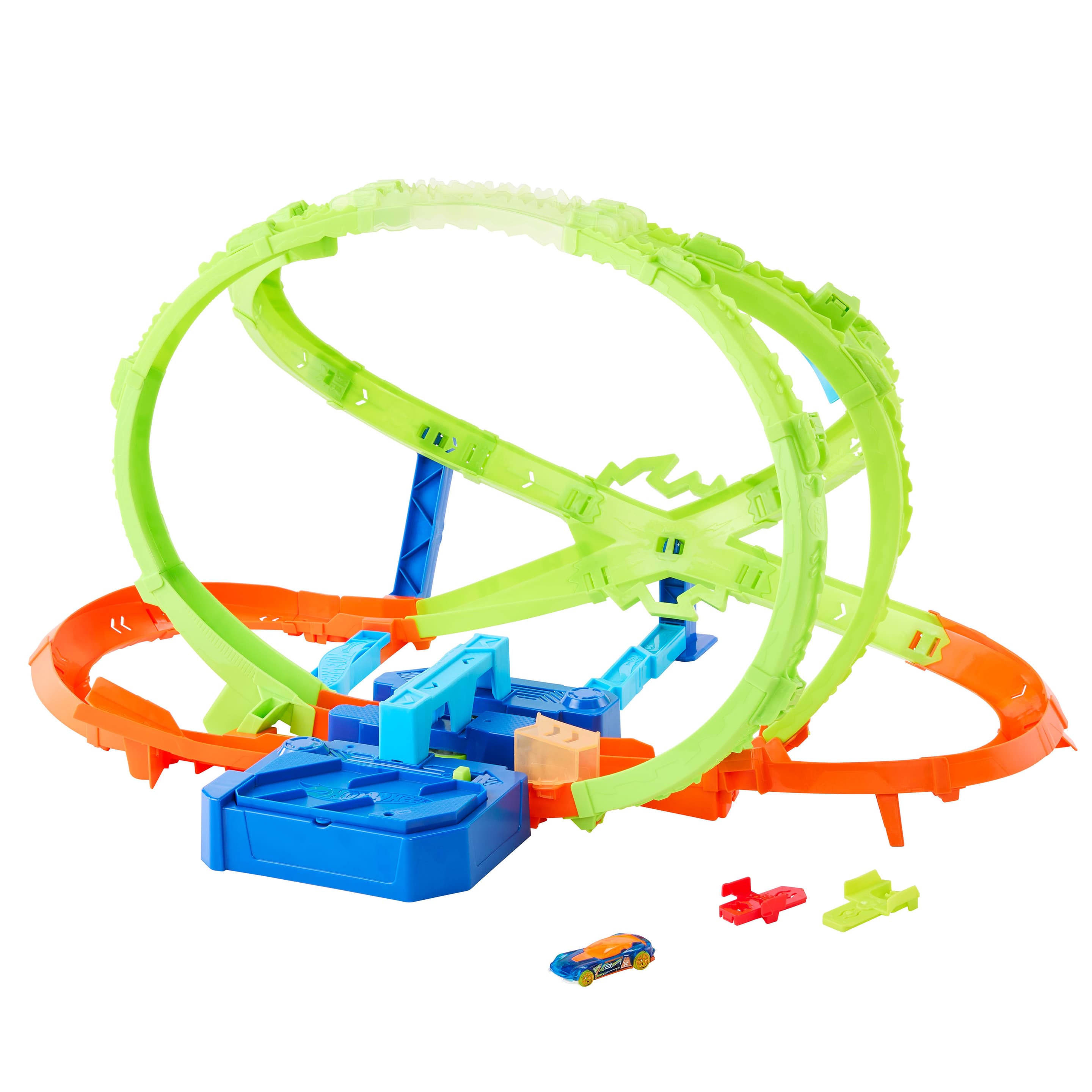 Hot Wheels Stunt Tracks Turbo-Loop-Crash mit 1 Die-Cast-Auto im Maßstab 1:64