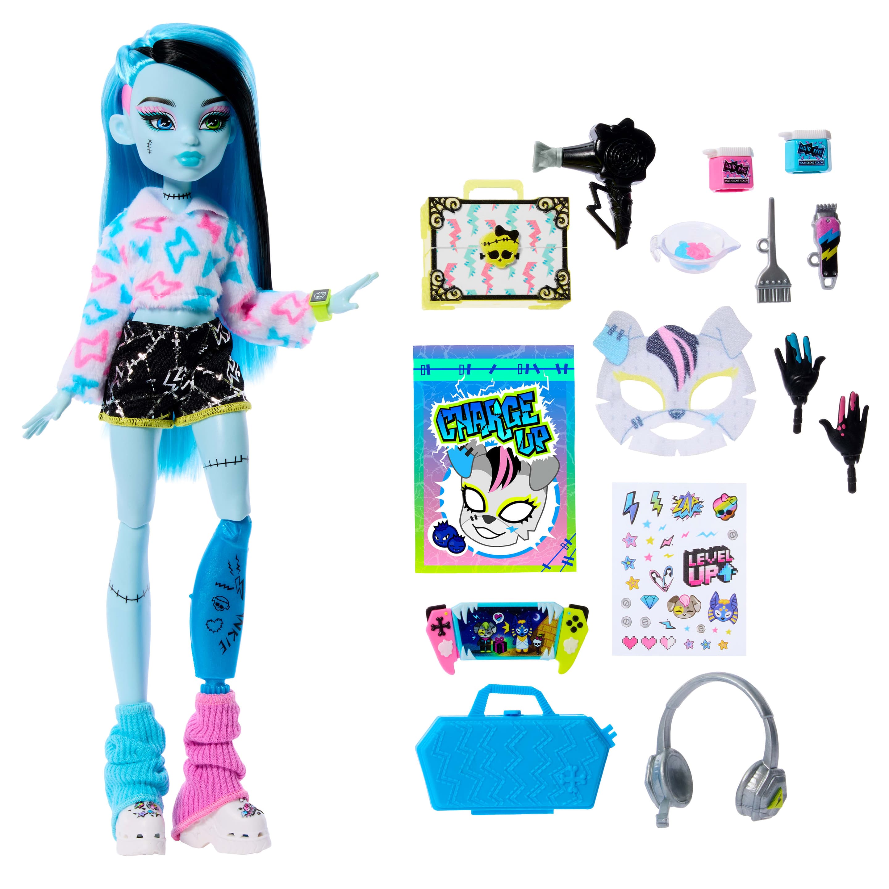 Monster High Self-Scare Secrets Frankie Stein-Modepuppe mit 13 realistischen Zubehörteilen