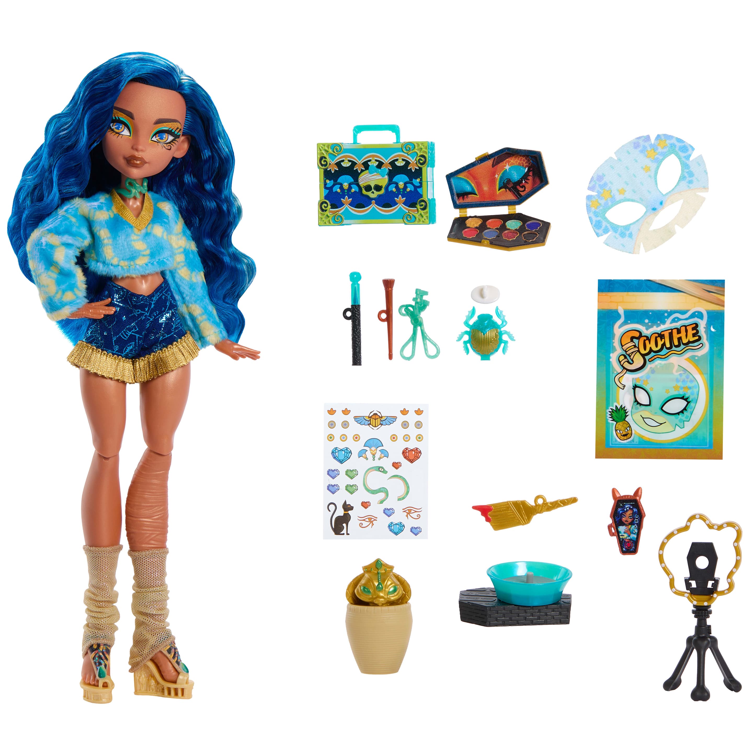 Monster High Self-Scare Secrets Cleo De Nile-Modepuppe mit 13 realistischen Zubehörteilen
