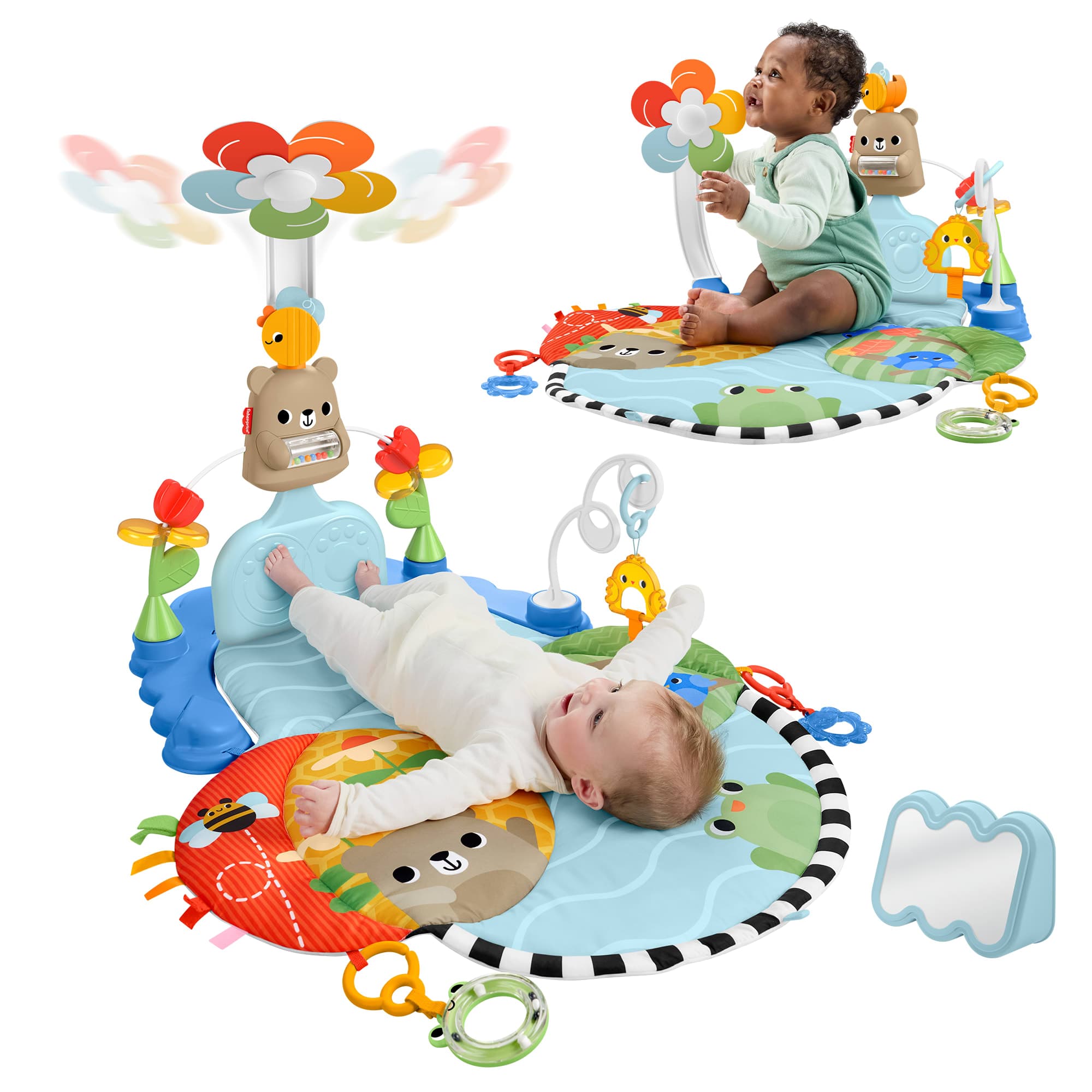 Fisher-Price 3-in-1 Kick & Sway Spieldecke mit sensorischen Spielzeugen zur Entwicklung von Neugeborenen