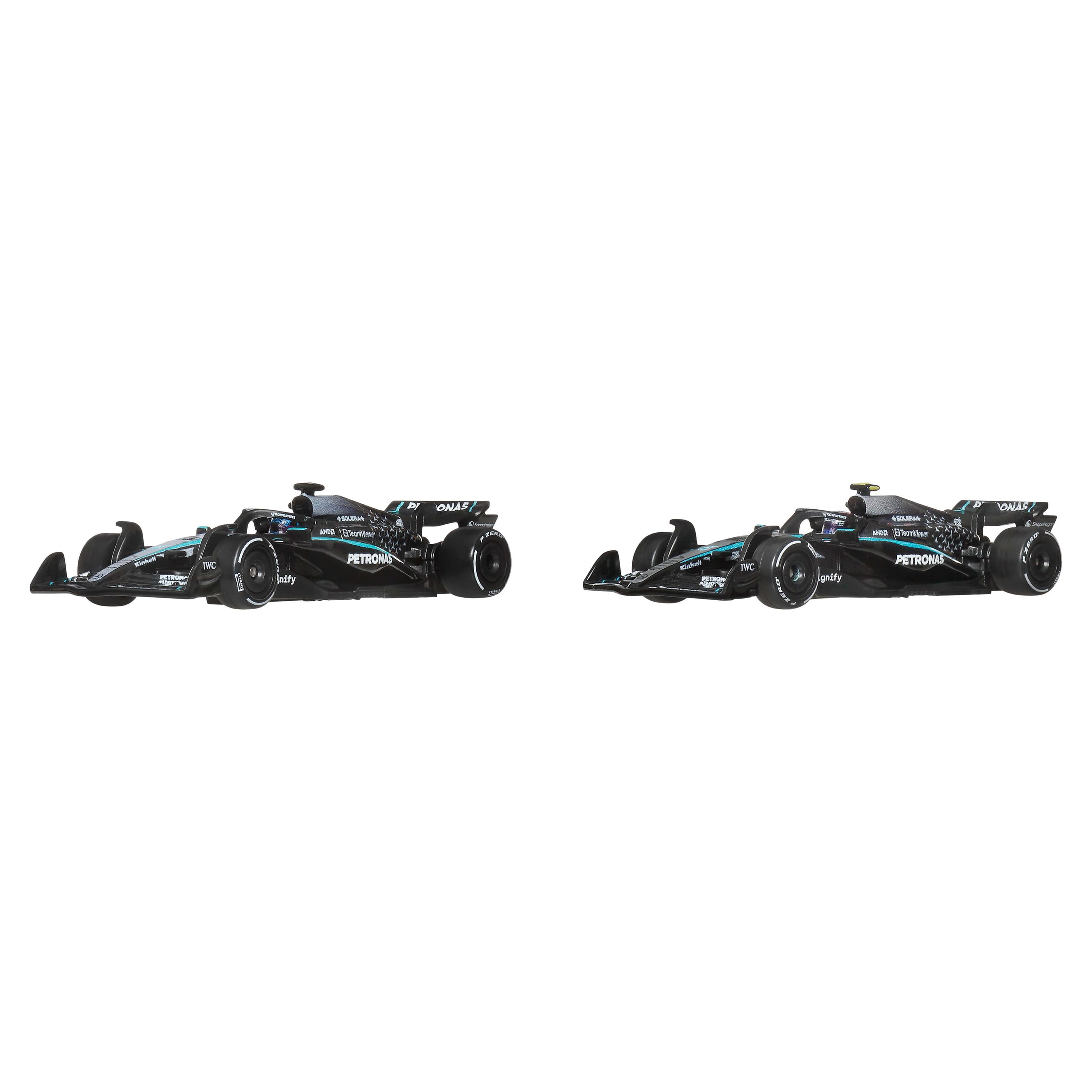 Hot Wheels Premium Mercedes-AMG PETRONAS F1-Team 2er-Pack mit den Rennwagen von George Russell und Kimi Antonelli