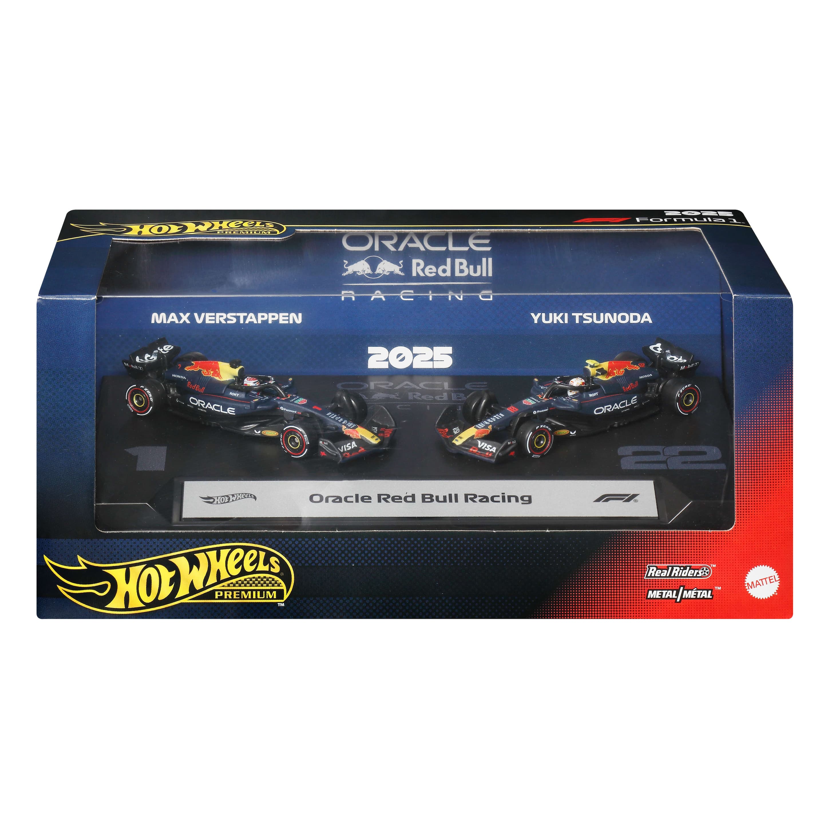 Hot Wheels Premium Formel 1 Spielzeugauto 2er-Pack, Oracle Red Bull Racing: Verstappen und Tsunoda