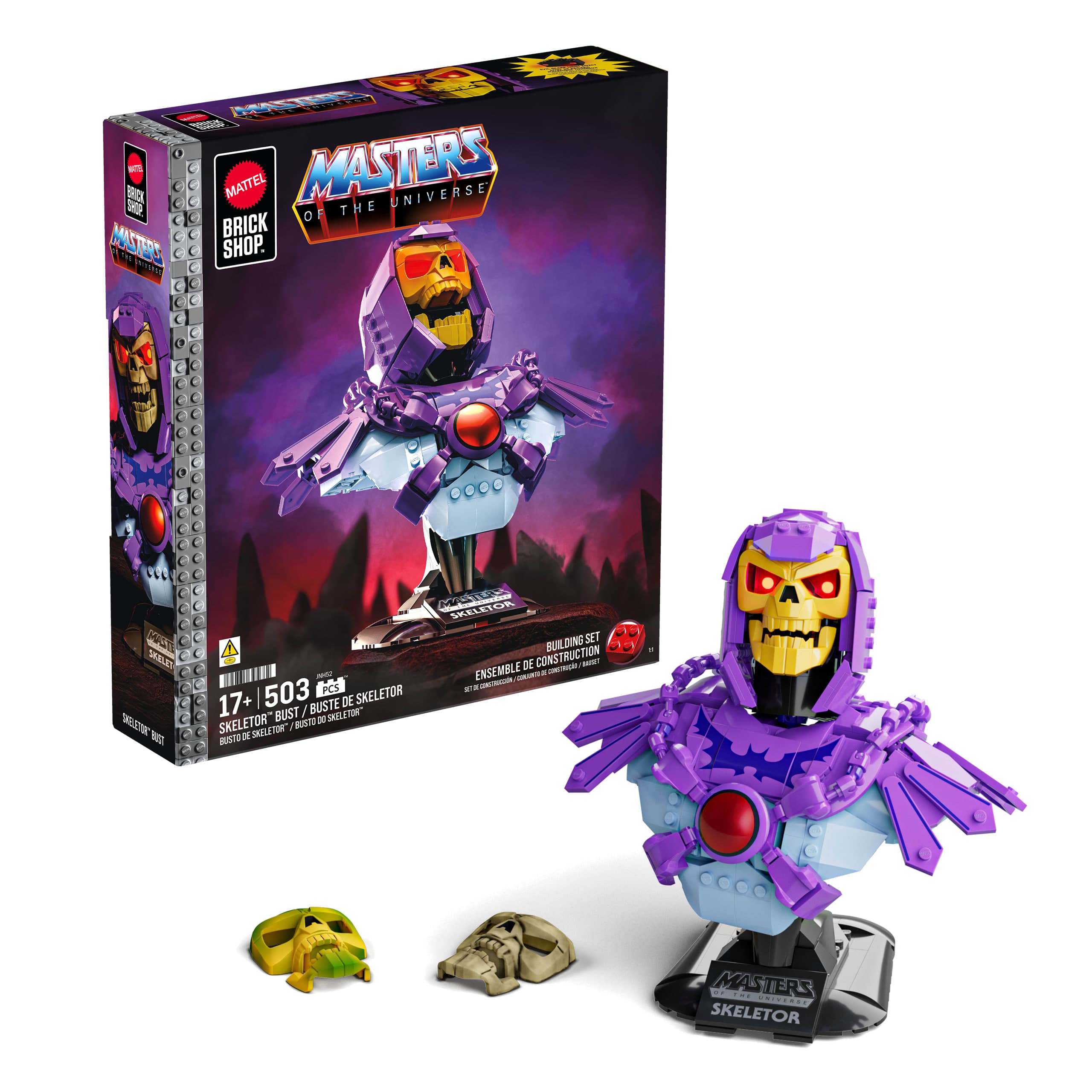 Mattel Brick Shop Masters of the Universe Skeletor-Büste Bauset (493 Teile) für Sammler