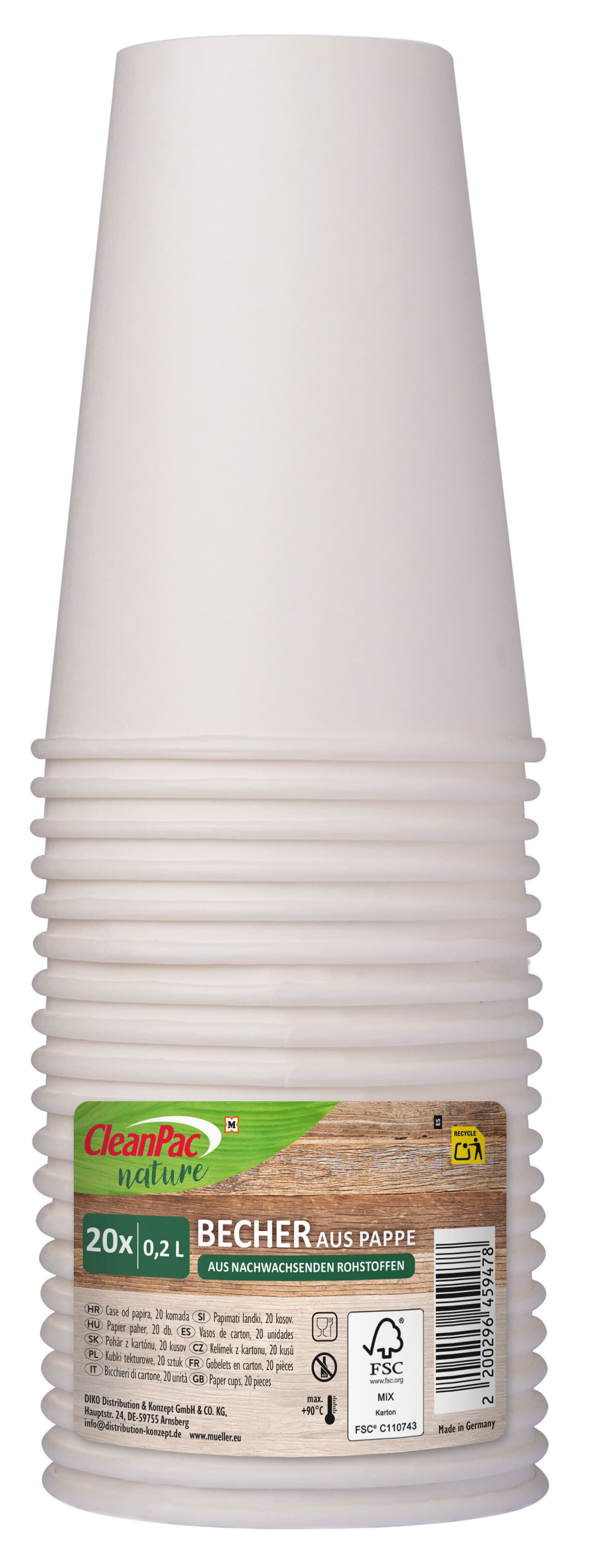 CleanPac nature Pappbecher 0,2 Liter