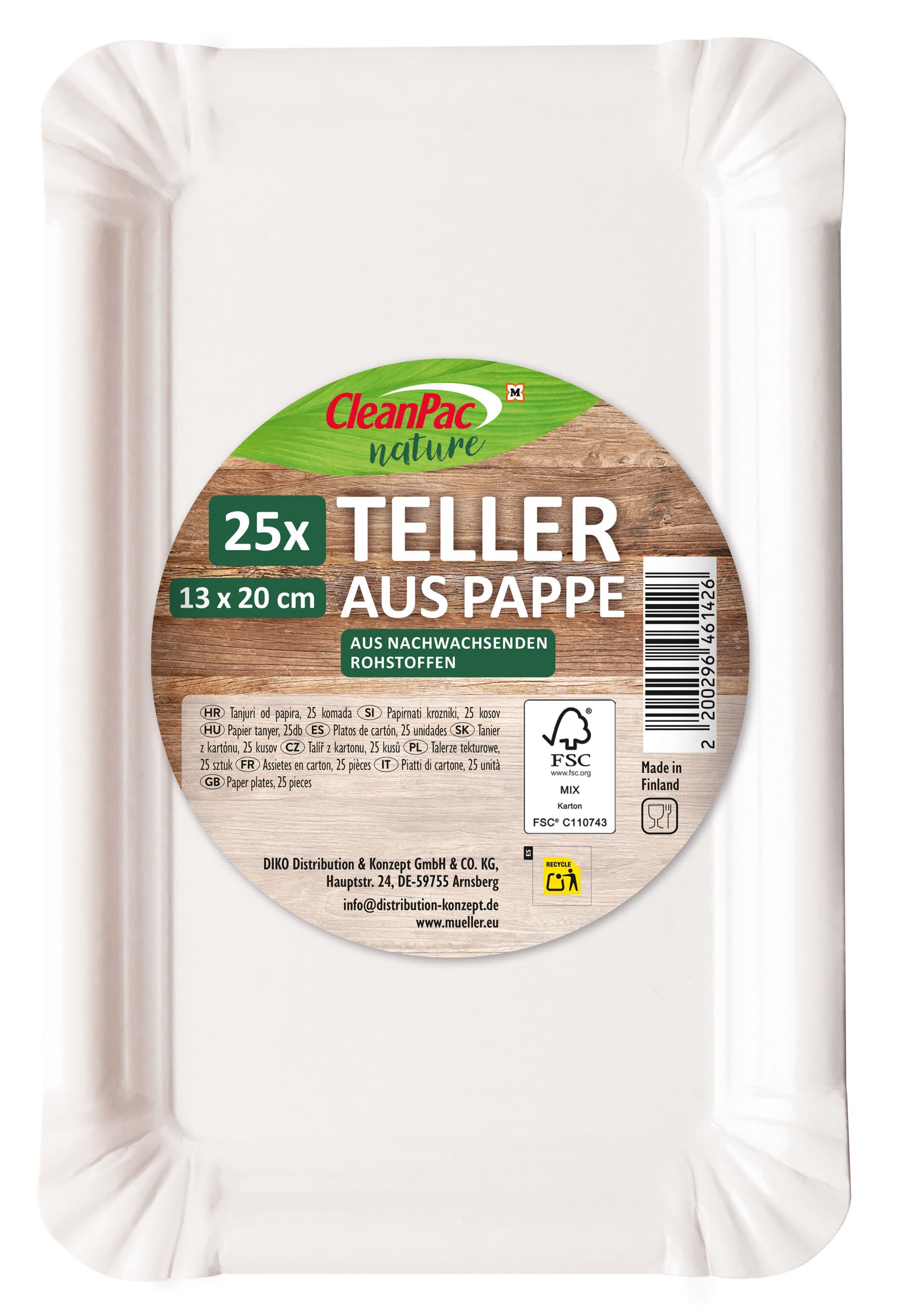CleanPac nature Teller aus Pappe 13 x 20cm