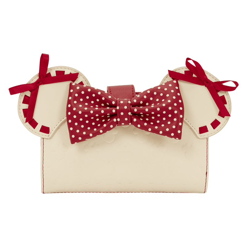 Loungefly Disney Minnie Mouse Rock the Dots Coquette Flap Wallet – creme/rot mit 3D-Schleife & Satin-Details
