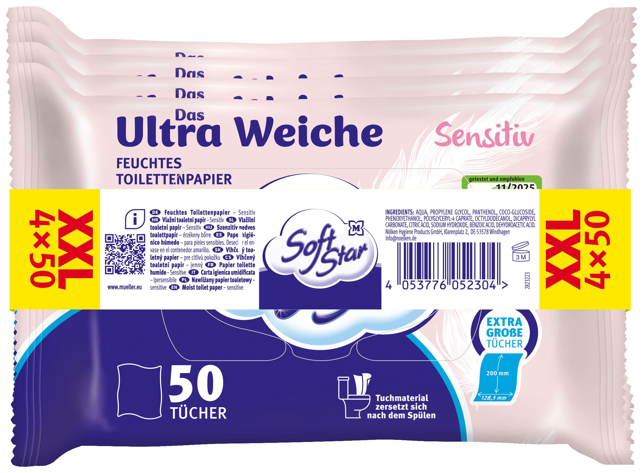 SoftStar Feuchtes Toilettenpapier Das Ultra Weiche Sensitive 4x50 Stück