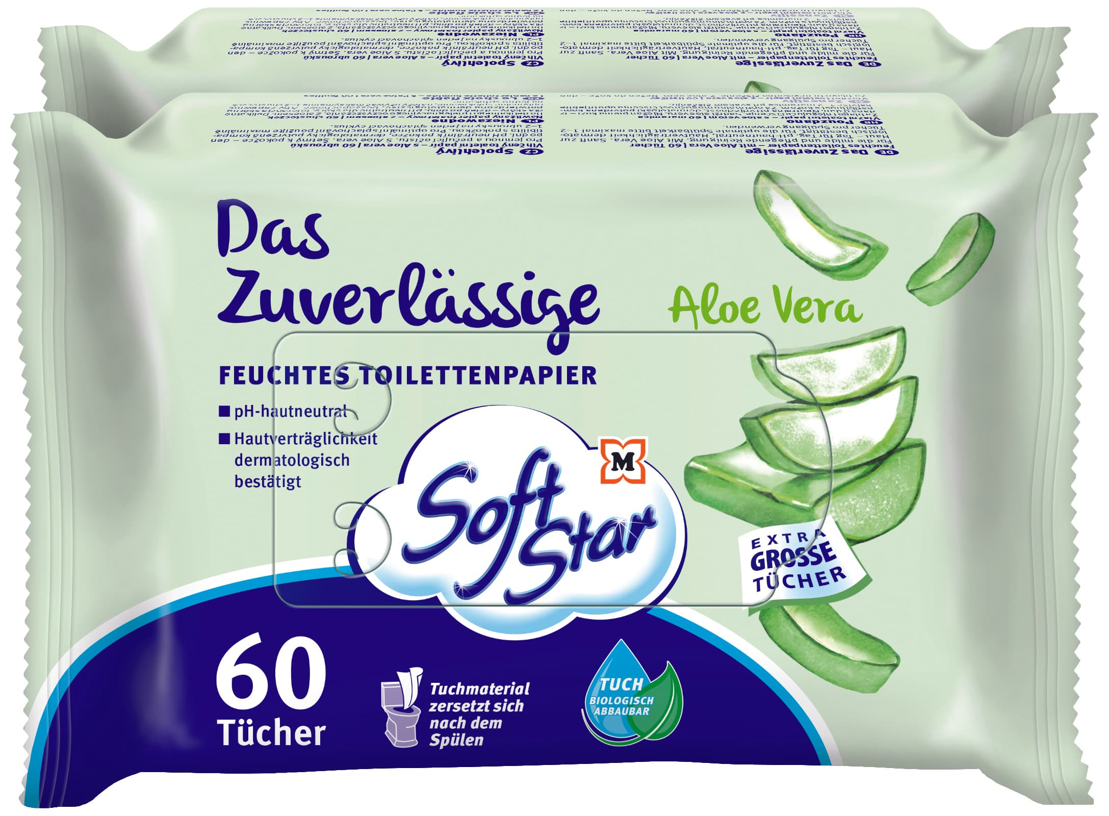 SoftStar Feuchtes Toilettenpapier Das Zuverlässige Aloe Vera 2x60 Stück
