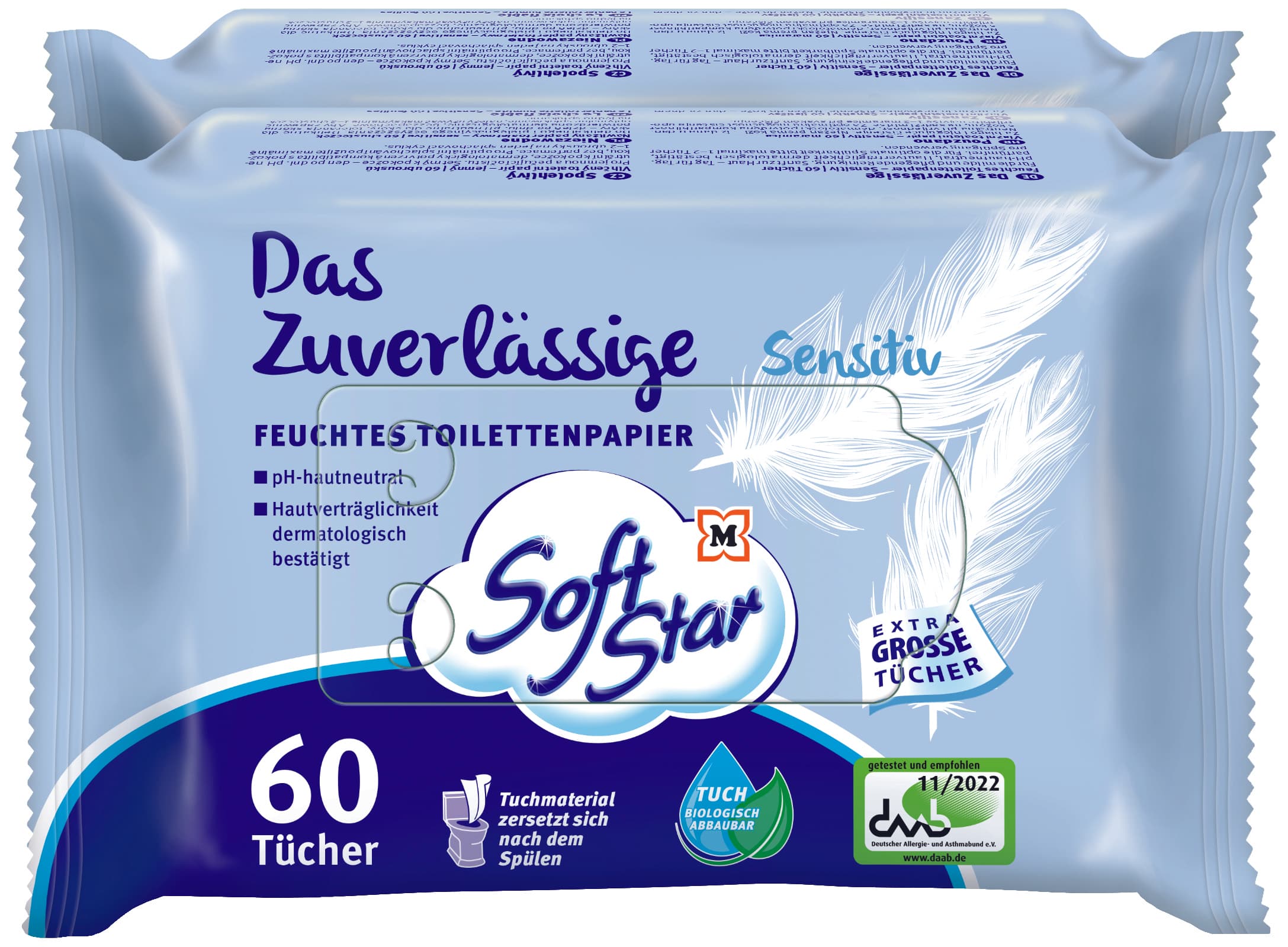 SoftStar Feuchtes Toilettenpapier Das Zuverlässige Sensitiv 2x60 Stück