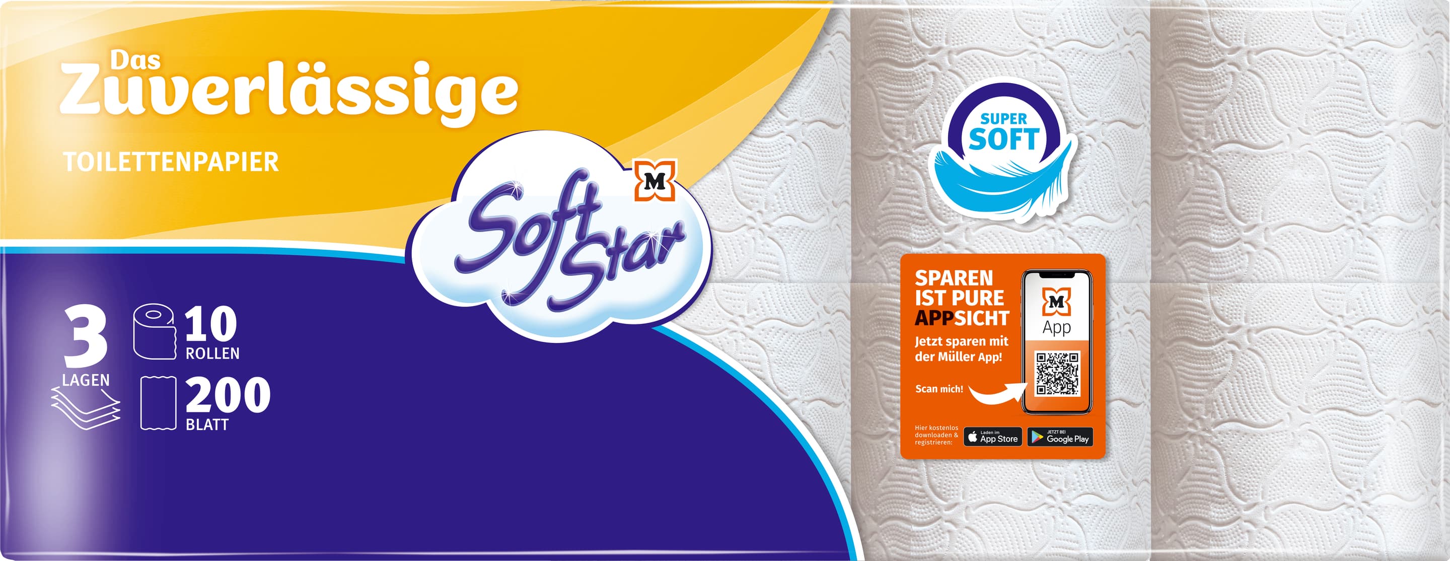 SoftStar Toilettenpapier Das Zuverlässige 3-lagig 10x200 Blatt