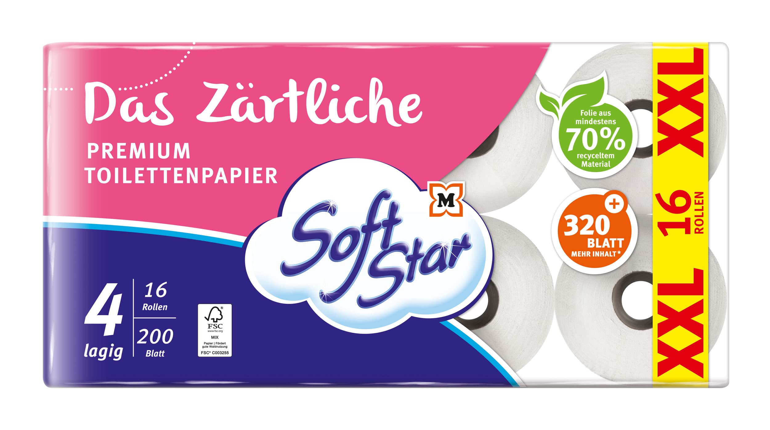 SoftStar Toilettenpapier Das Zärtliche 4-lagig 16x200 Blatt