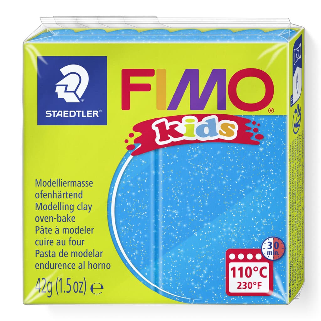 FIMO kids ofenhärtende Modelliermasse Normalblöcke 42g55x55x10mm Farbe blau glitter