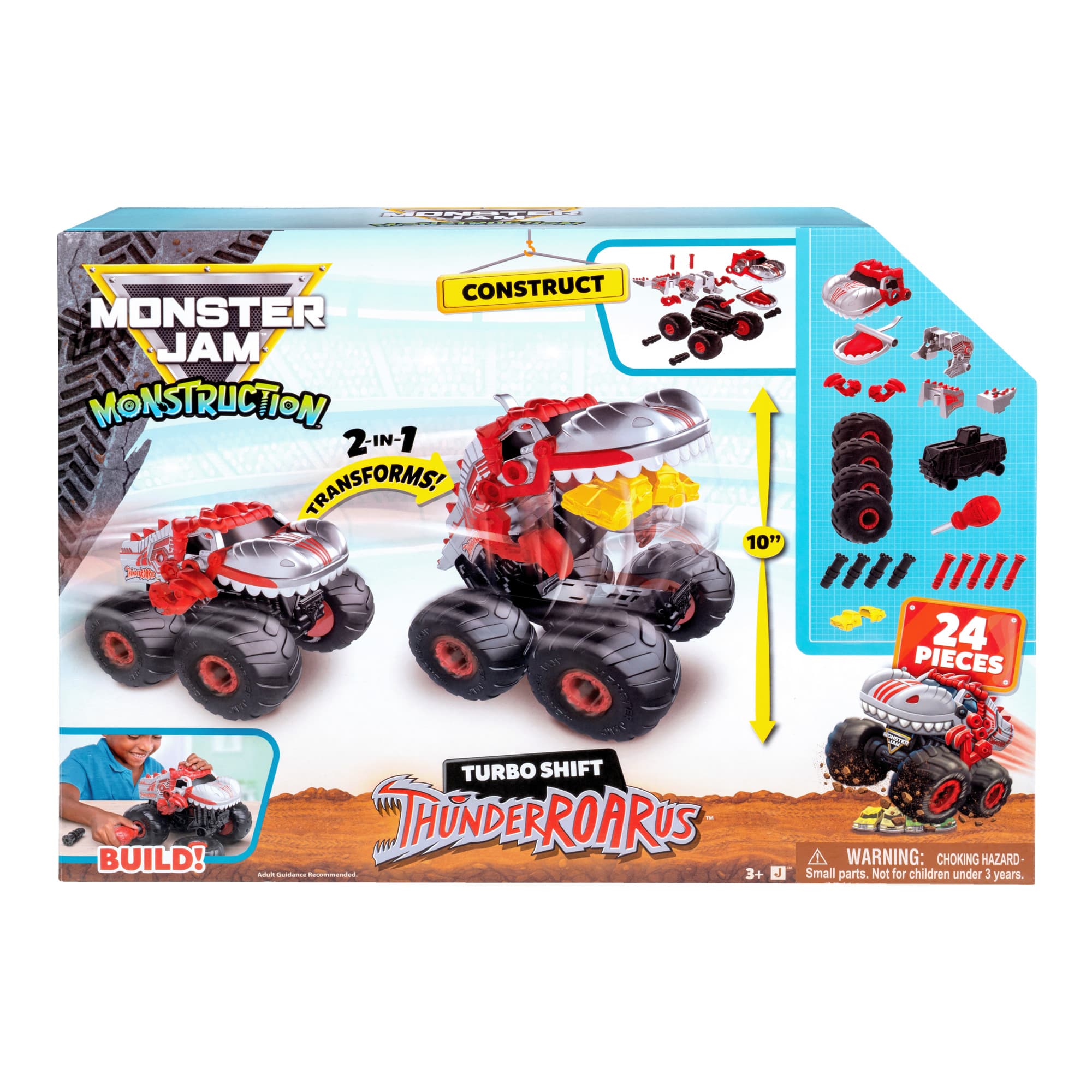 Monster Jam - Turbo Shift ThunderROARus, 25cm Bauspielzeug mit 24 Teilen