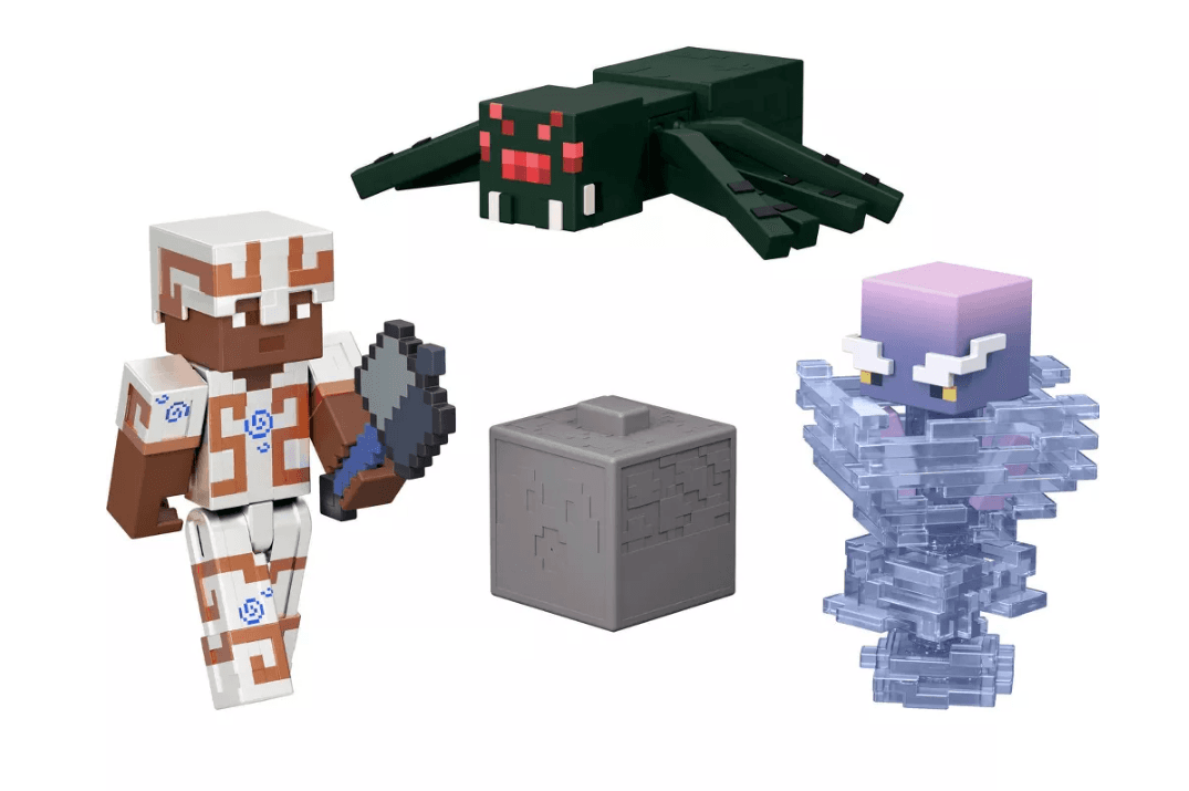 Minecraft Tricky Trials Set mit 3 Action-Figuren, 2 Zubehörteilen, Farbwechsel-Funktion & DLC-Code