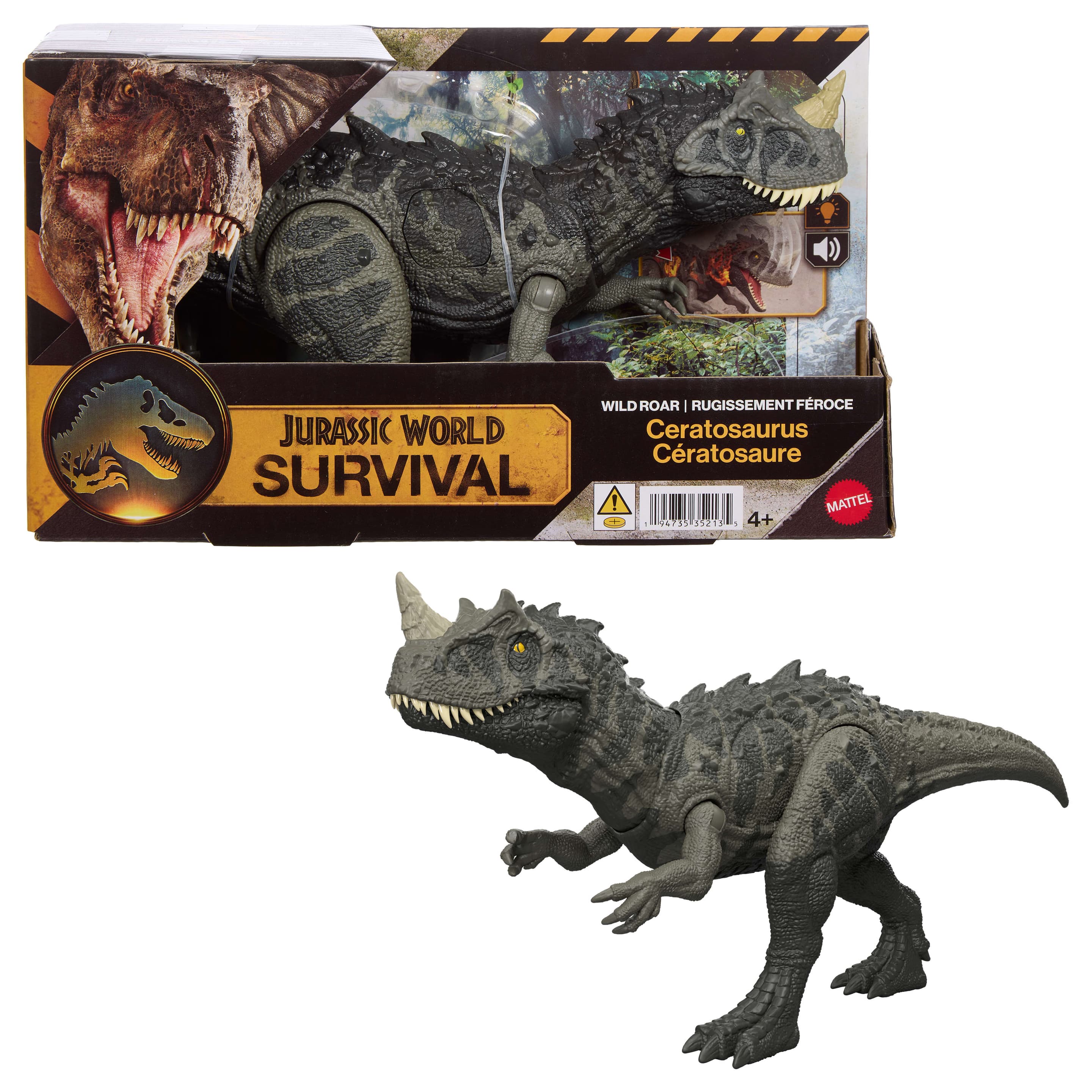 Jurassic World Wild Roar Dinosaurier-Actionfigur Spielzeug, Beißangriff und Brüllgeräusch