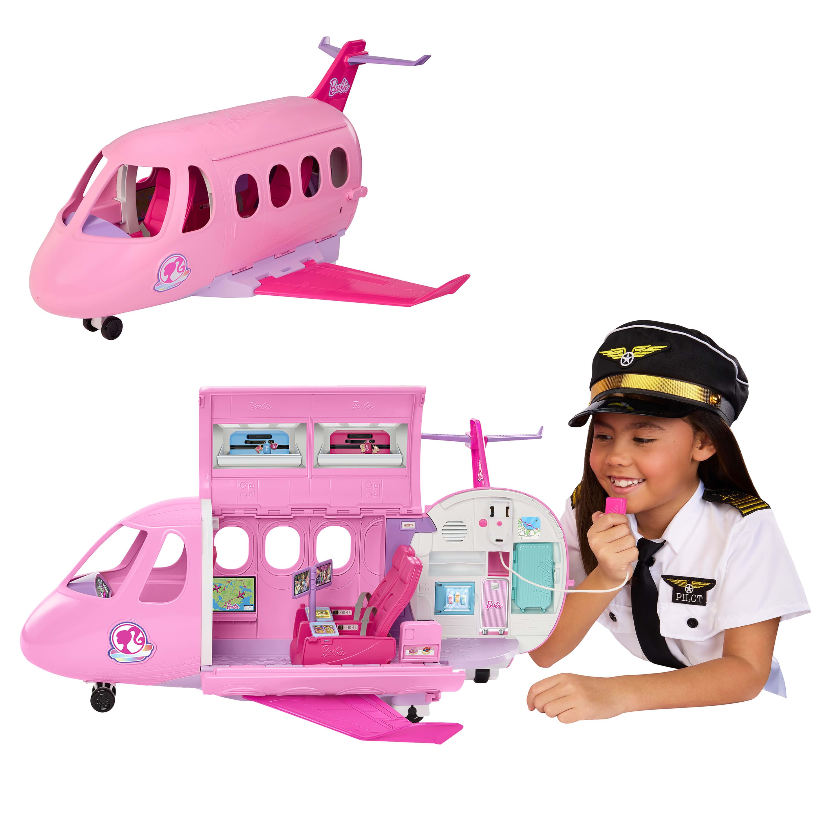 BARBIE Traumland Traumflugzeug mit funktionsfähigem Mikrofon und 14 Zubehörteilen
