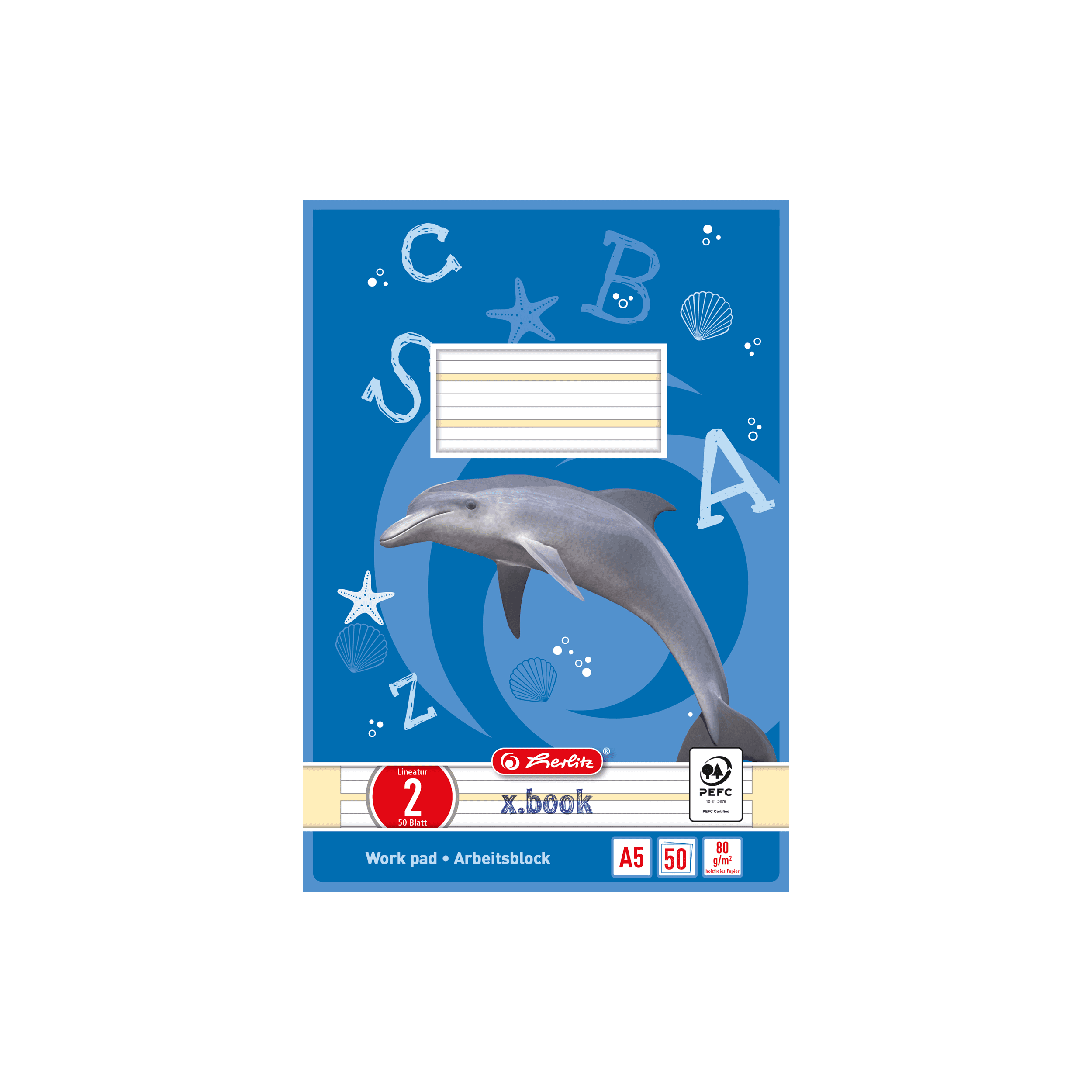 herlitz A5 kopfgeleimter Schulblock Lineatur 2 50 Blatt mehrfarbig