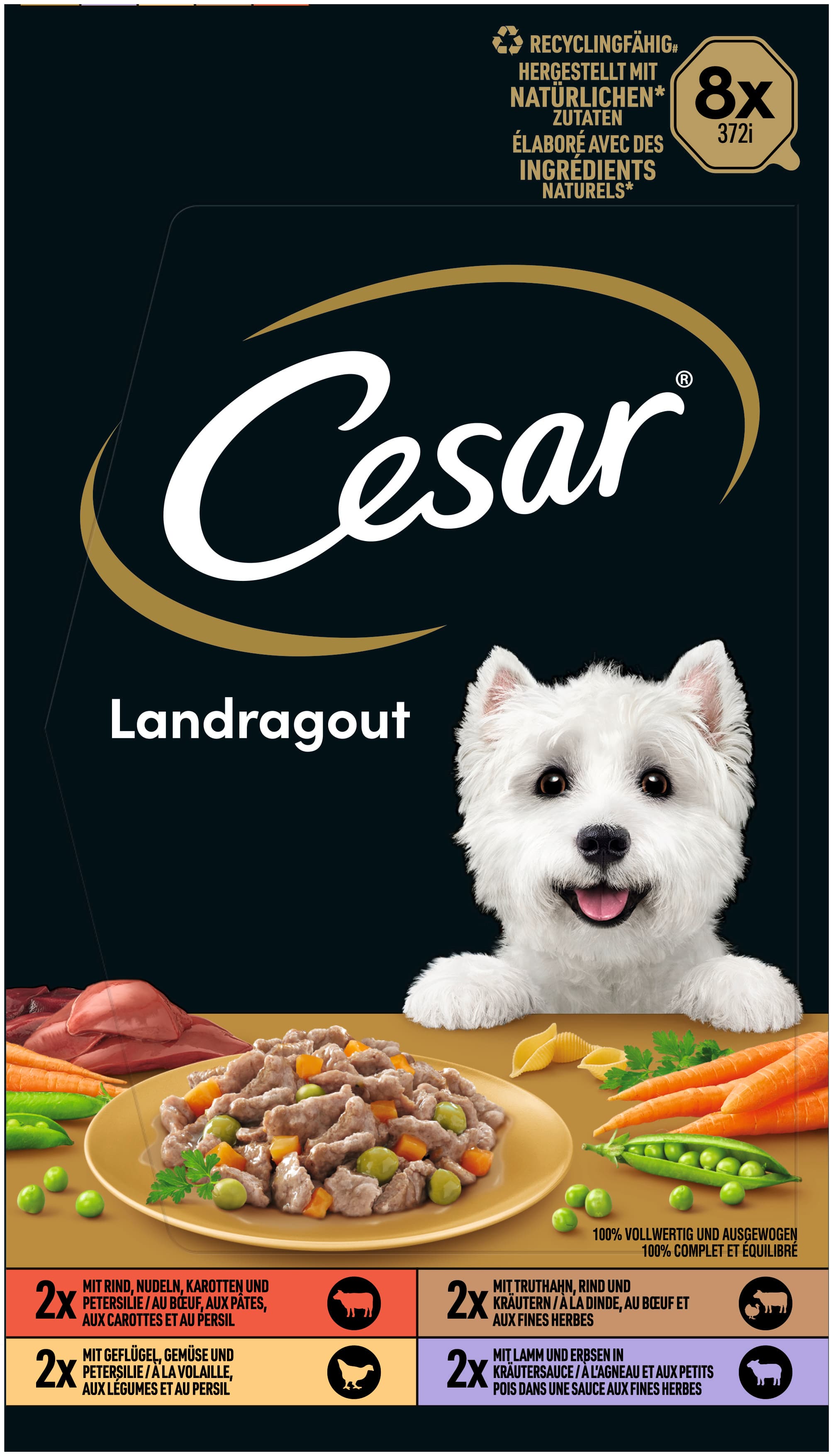 CESAR® Schale Multipack Landragout 4 Varietäten 8 x 150g