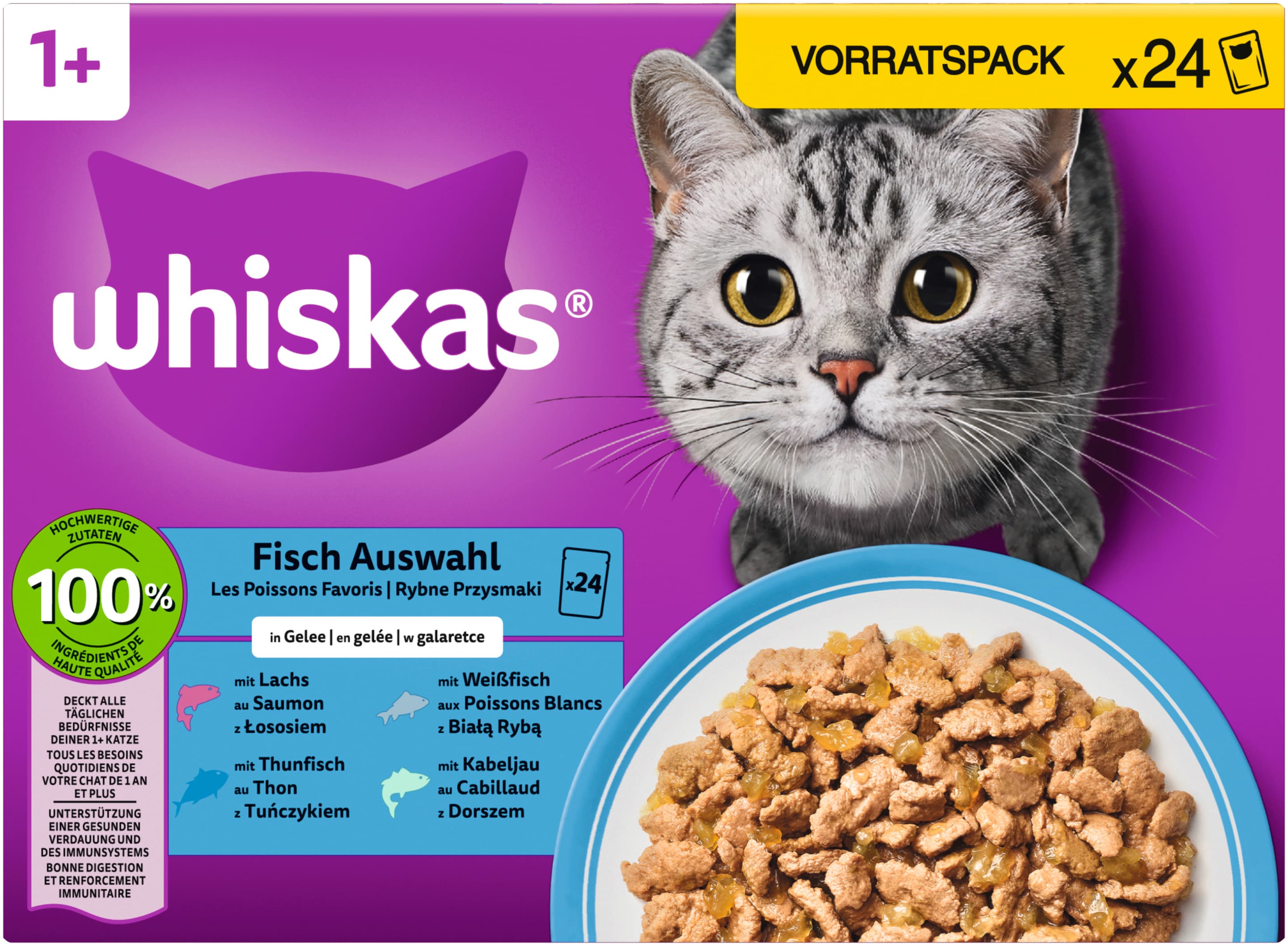 Whiskas® Portionsbeutel Vorratspack 1+ Fisch Auswahl in Gelee Katzennassfutter