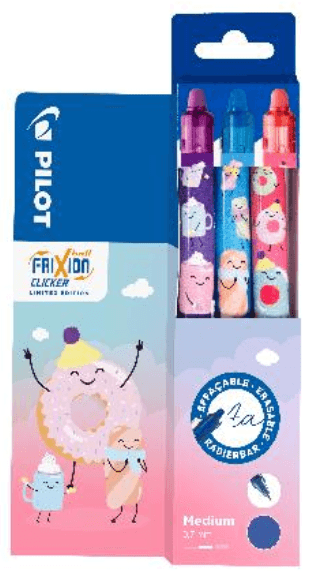 PILOT Winterzauber im 3er-Set: Die FriXion Clicker 0.7 Fancy Winter Edition mit Donut, Marshmallow & Kakao Motiv