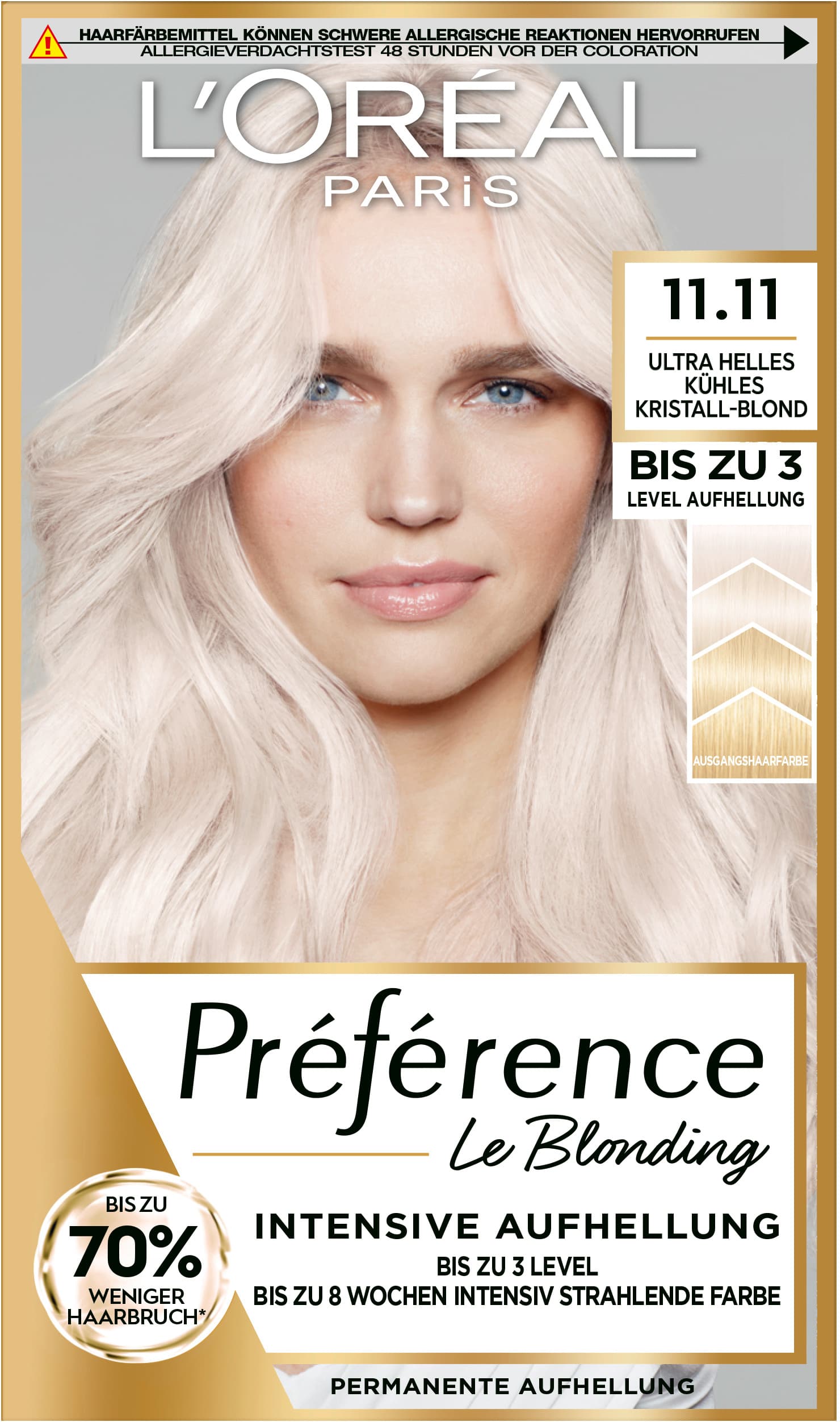 L'Oréal Paris Coloration Préférence 11.11 ultra-helles kühles Kristall-blond