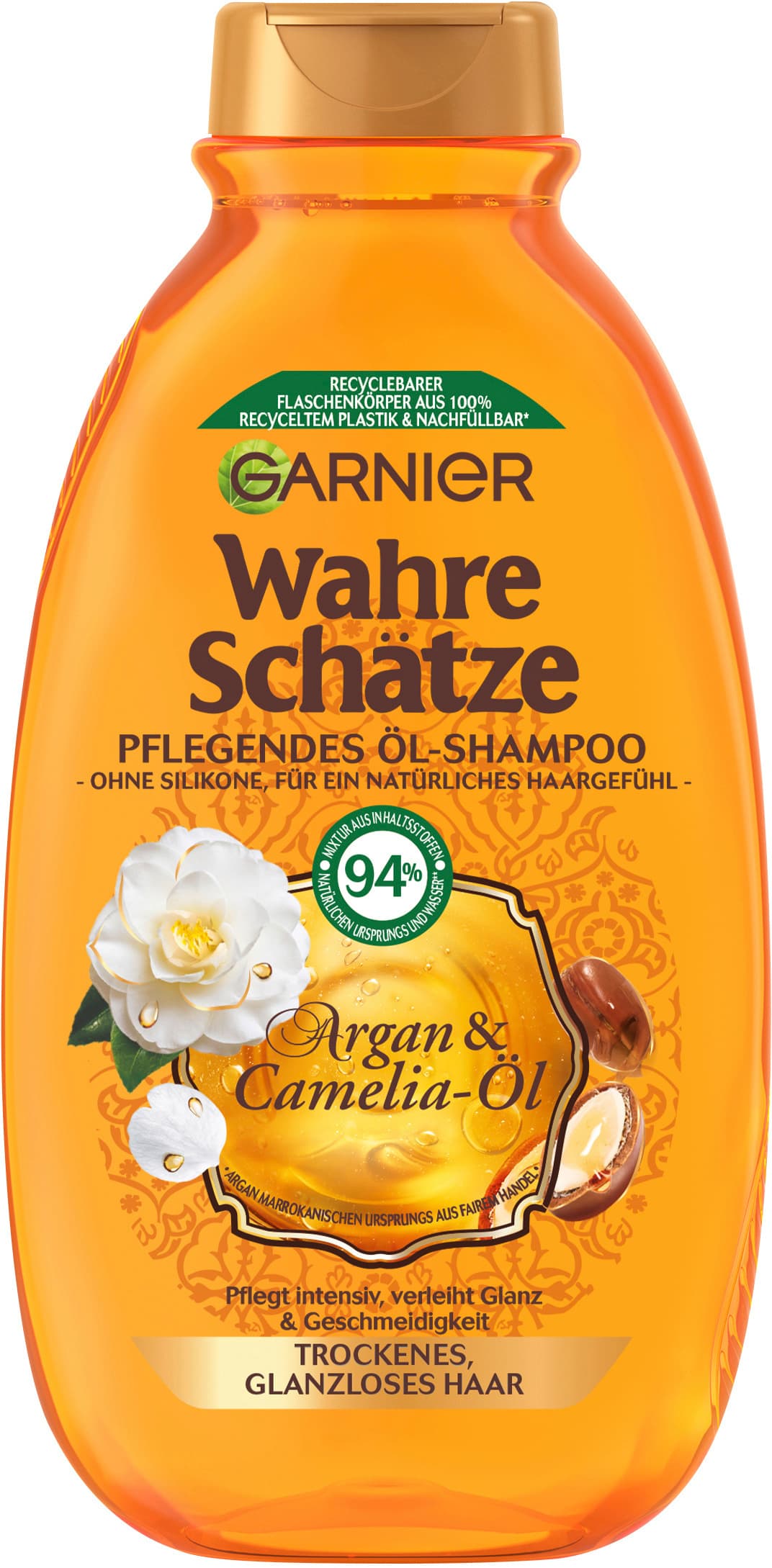 Garnier Wahre Schätze Pflegendes Öl-Shampoo Argan- & Camelia-Öl - Intensive Pflege für trockenes und glanzloses Haar