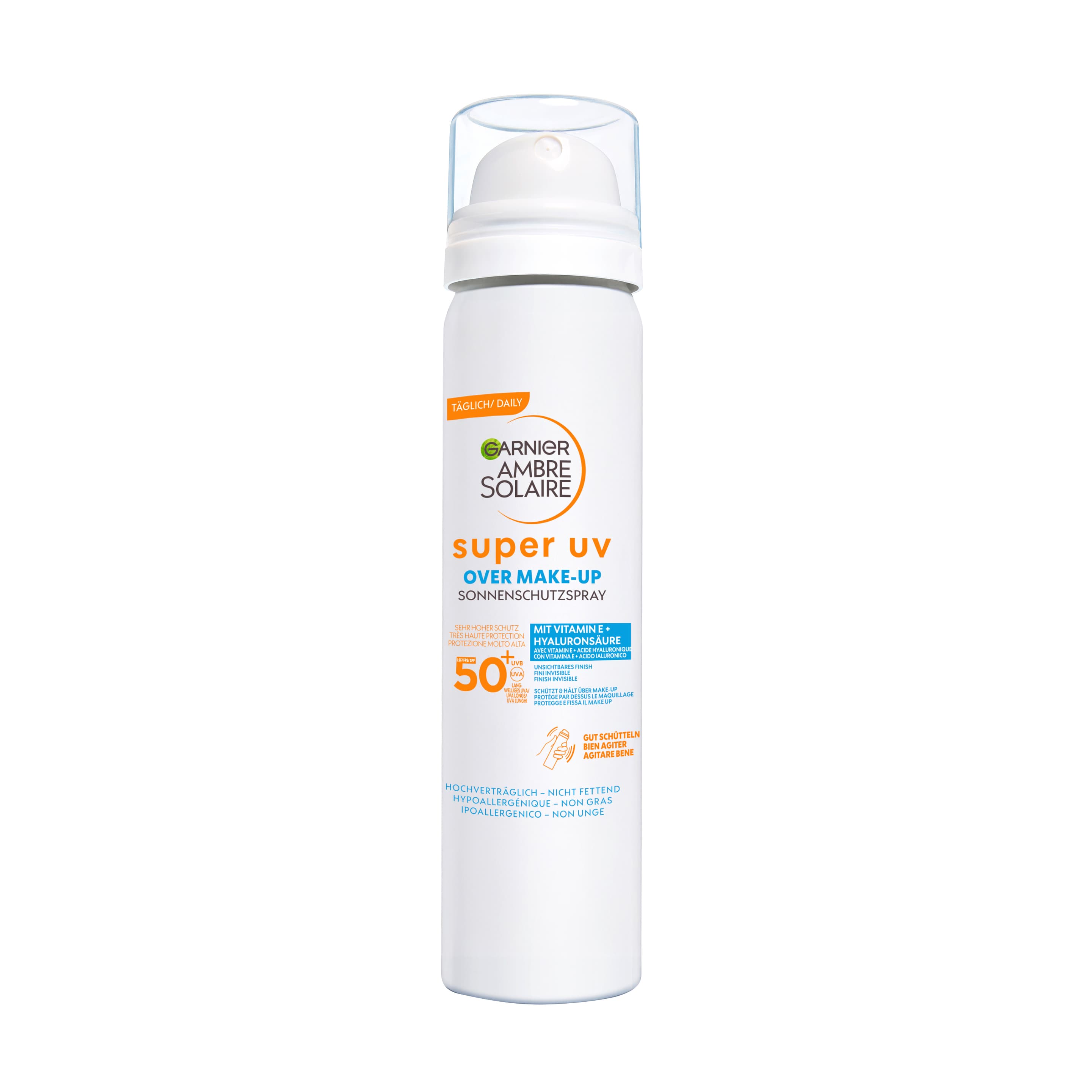 Garnier Ambre Solaire Super UV Over Make-up Spray mit Lichtschutzfaktor 50+