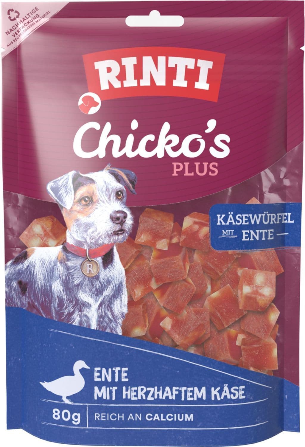RINTI Hundesnack Chicko's Plus Käsewürfel Ente
