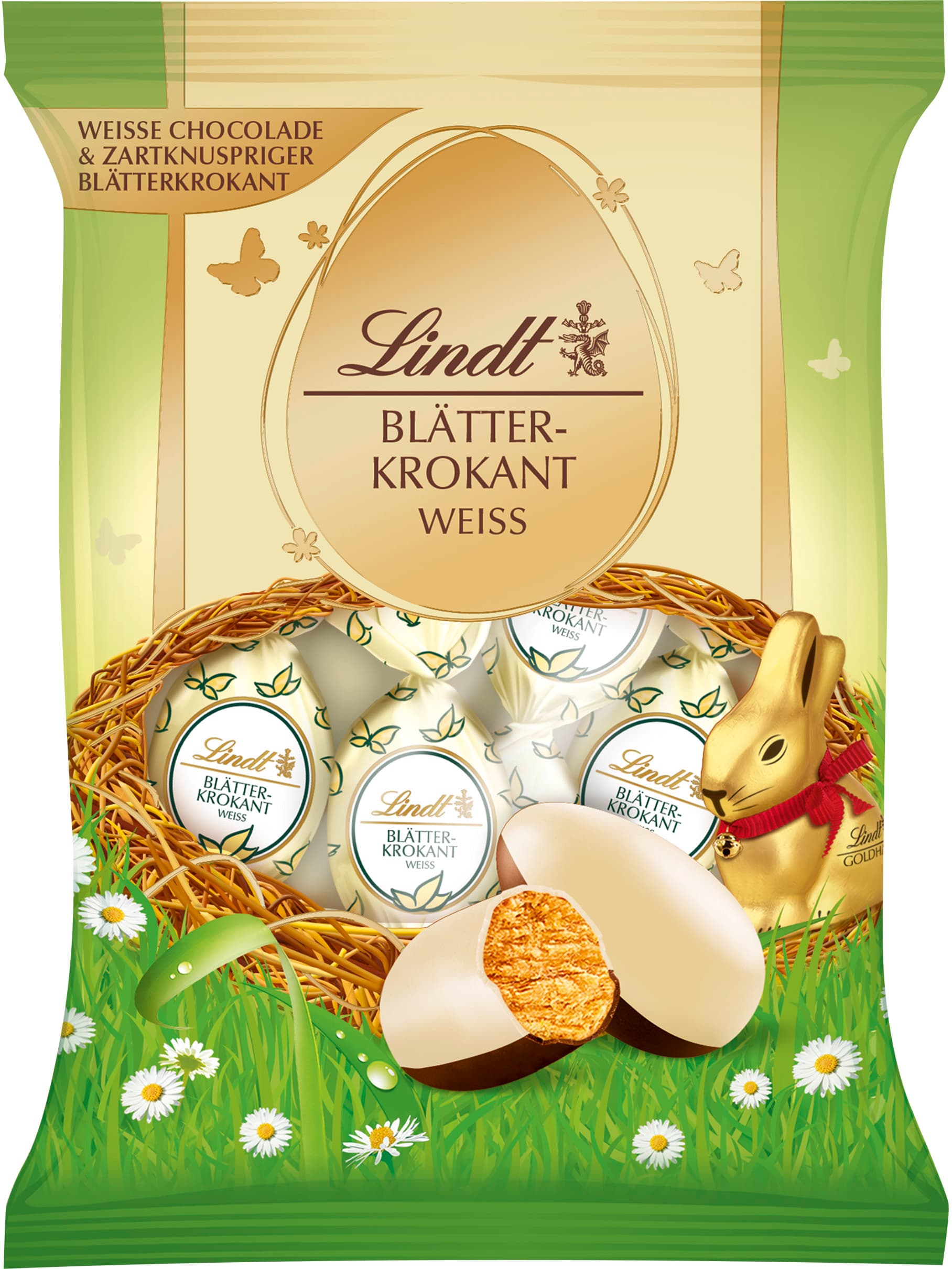 Lindt Blätterkrokant-Eier Weiß