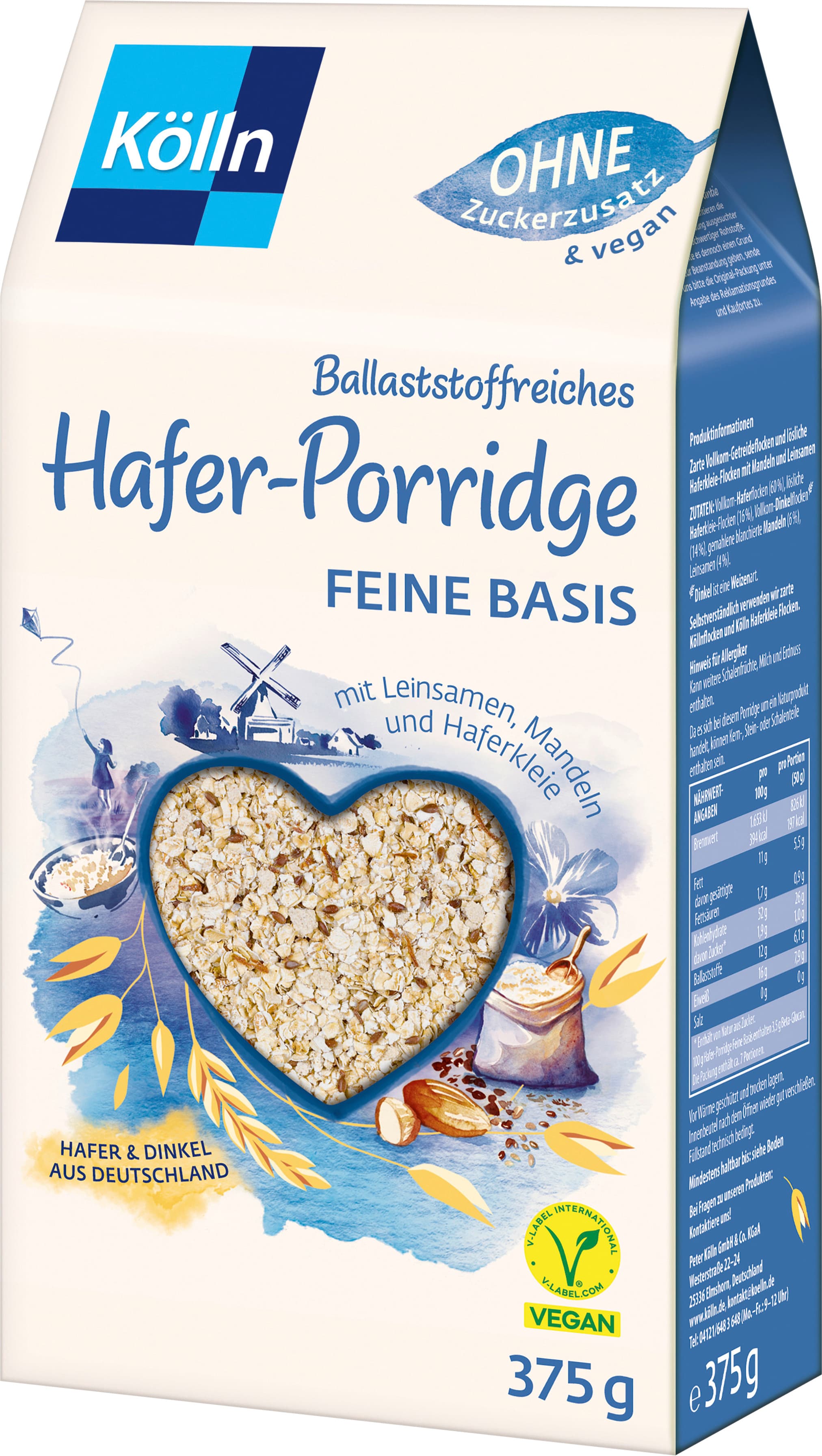 Kölln Hafer-Porridge Feine Basis 375g mit Leinsamen