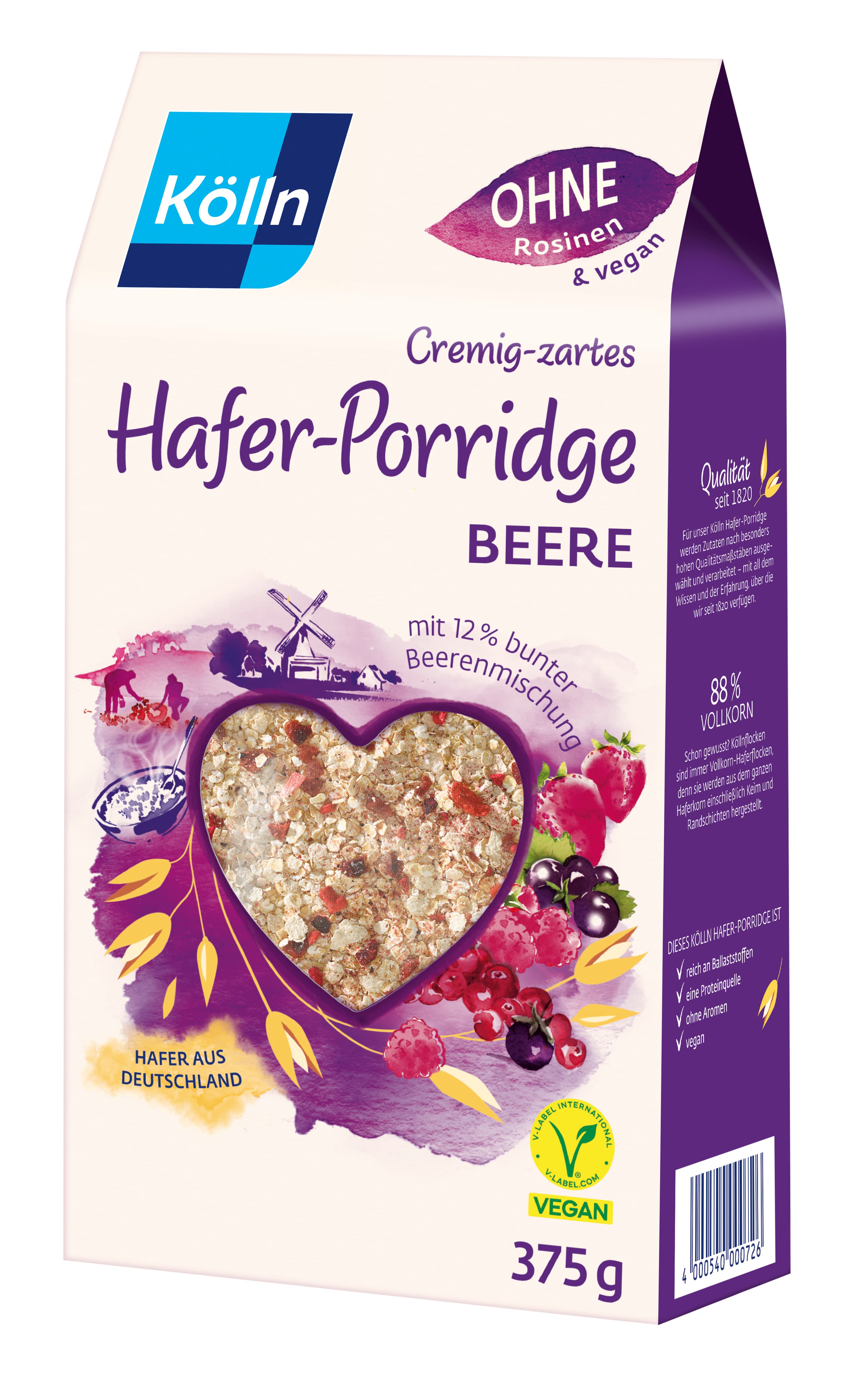 Kölln Cremig-zartes Hafer-Porridge Beere 375g mit 12% bunter Beerenmischung