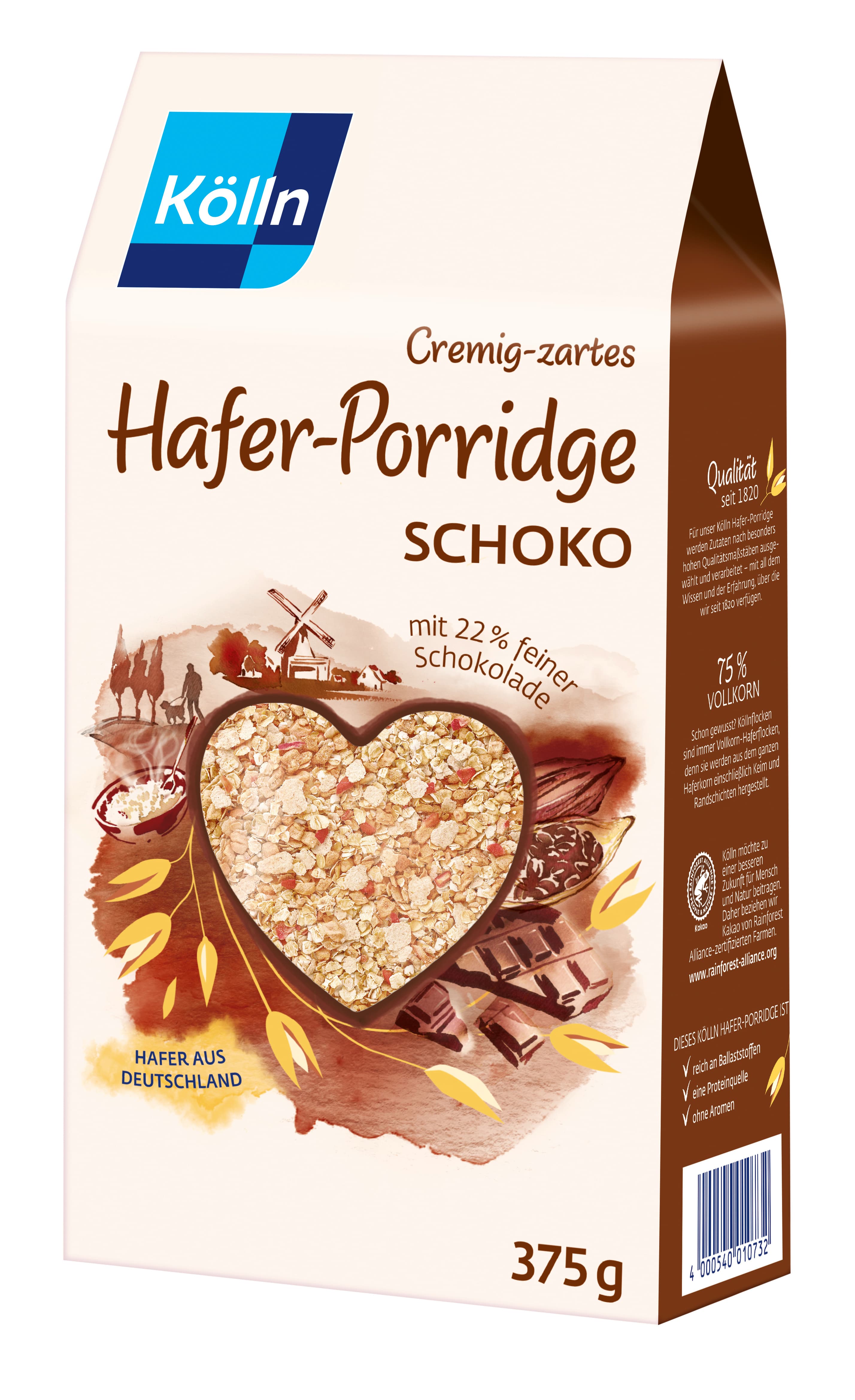 Kölln Cremig-zartes Hafer-Porridge Schoko 375g mit 22 % feiner Schokolade