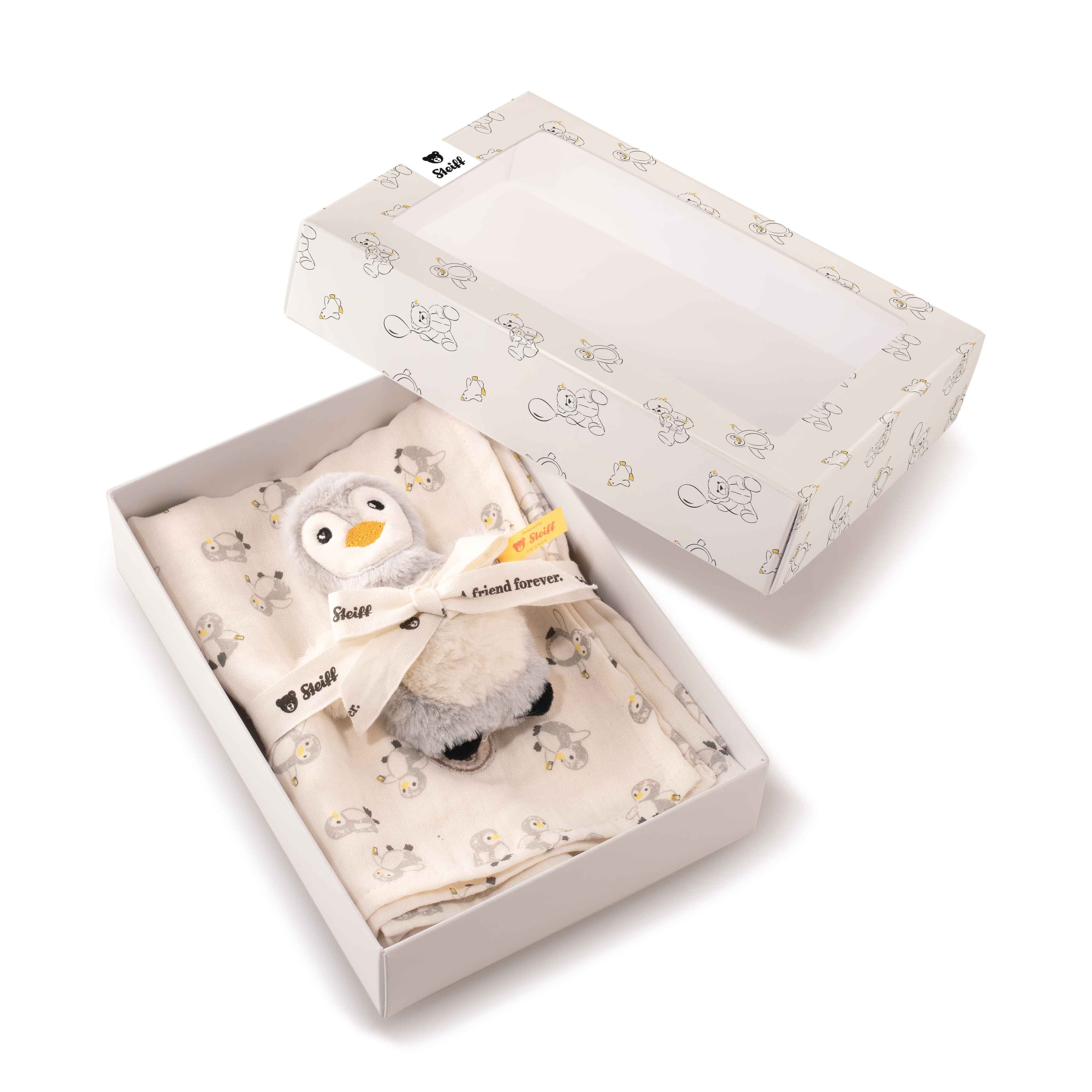 Steiff Geschenkset Lio Pinguin Greifling mit Rassel und Spucktuch 2-teilig