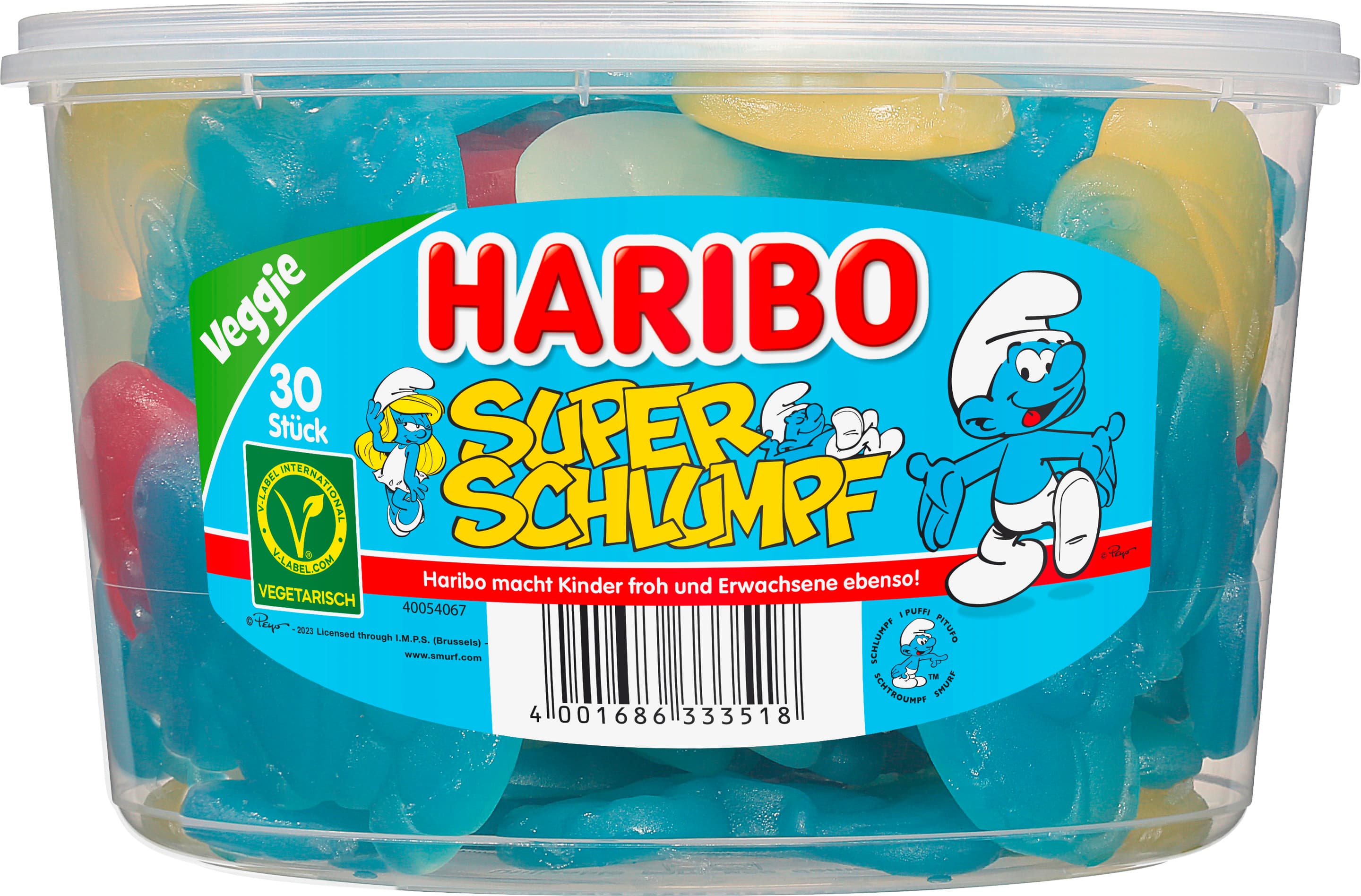 Haribo Fruchtgummi Super-Schlumpf Runddose Veggie