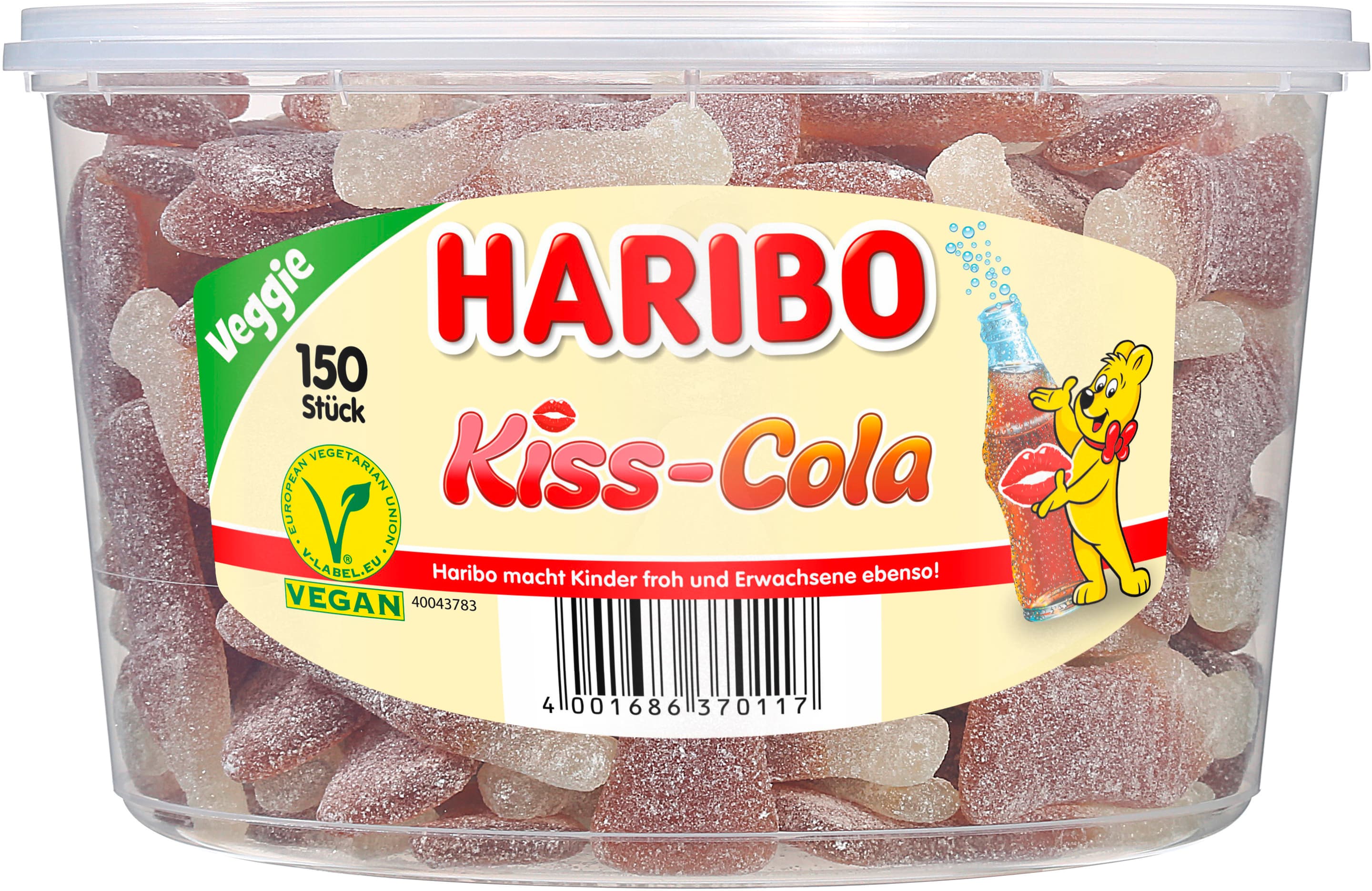 Haribo Fruchtgummi Kiss-Cola Sauer Runddose Veggie