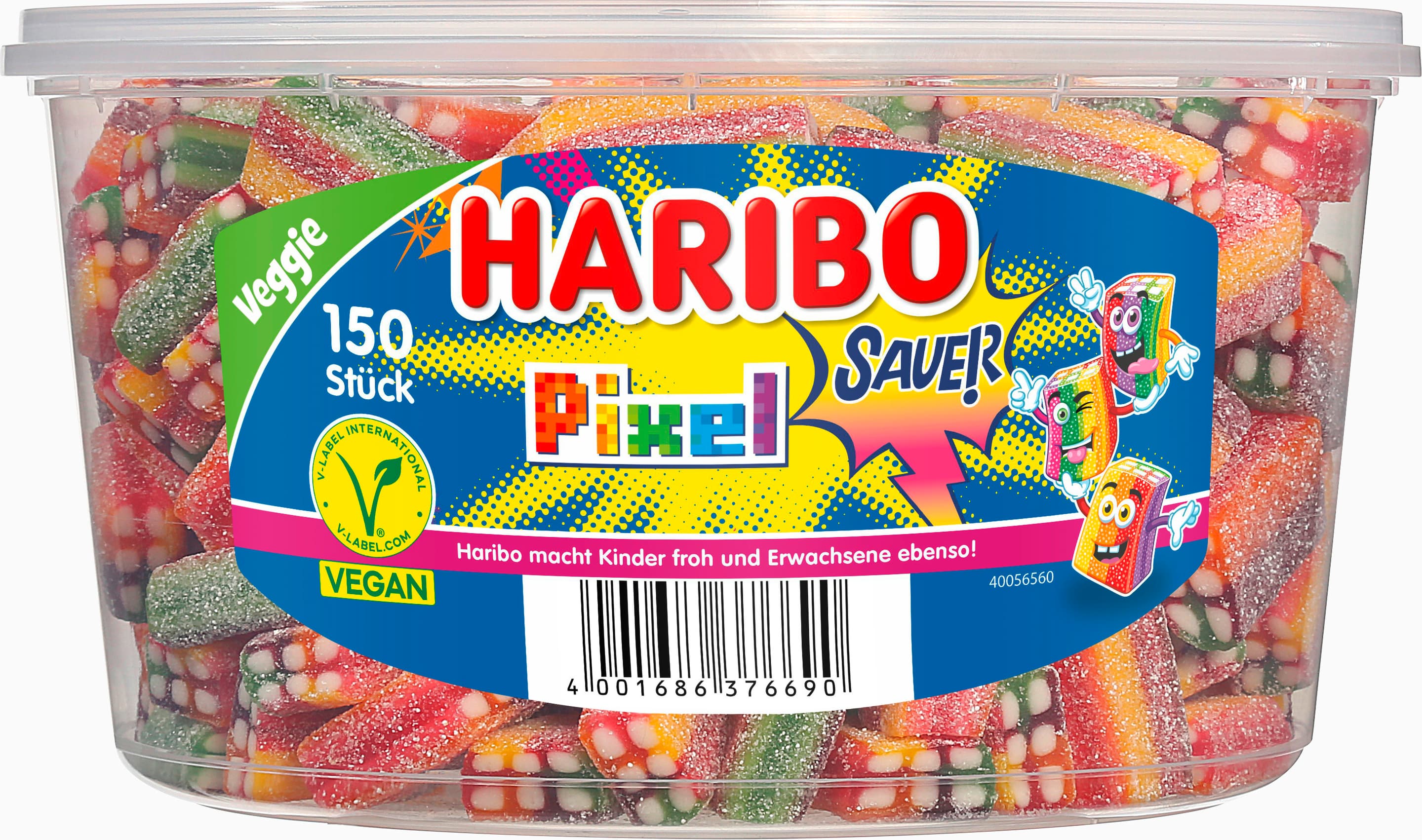 Haribo Fruchtgummi-Konfekt Rainbow Pixel Runddose Veggie