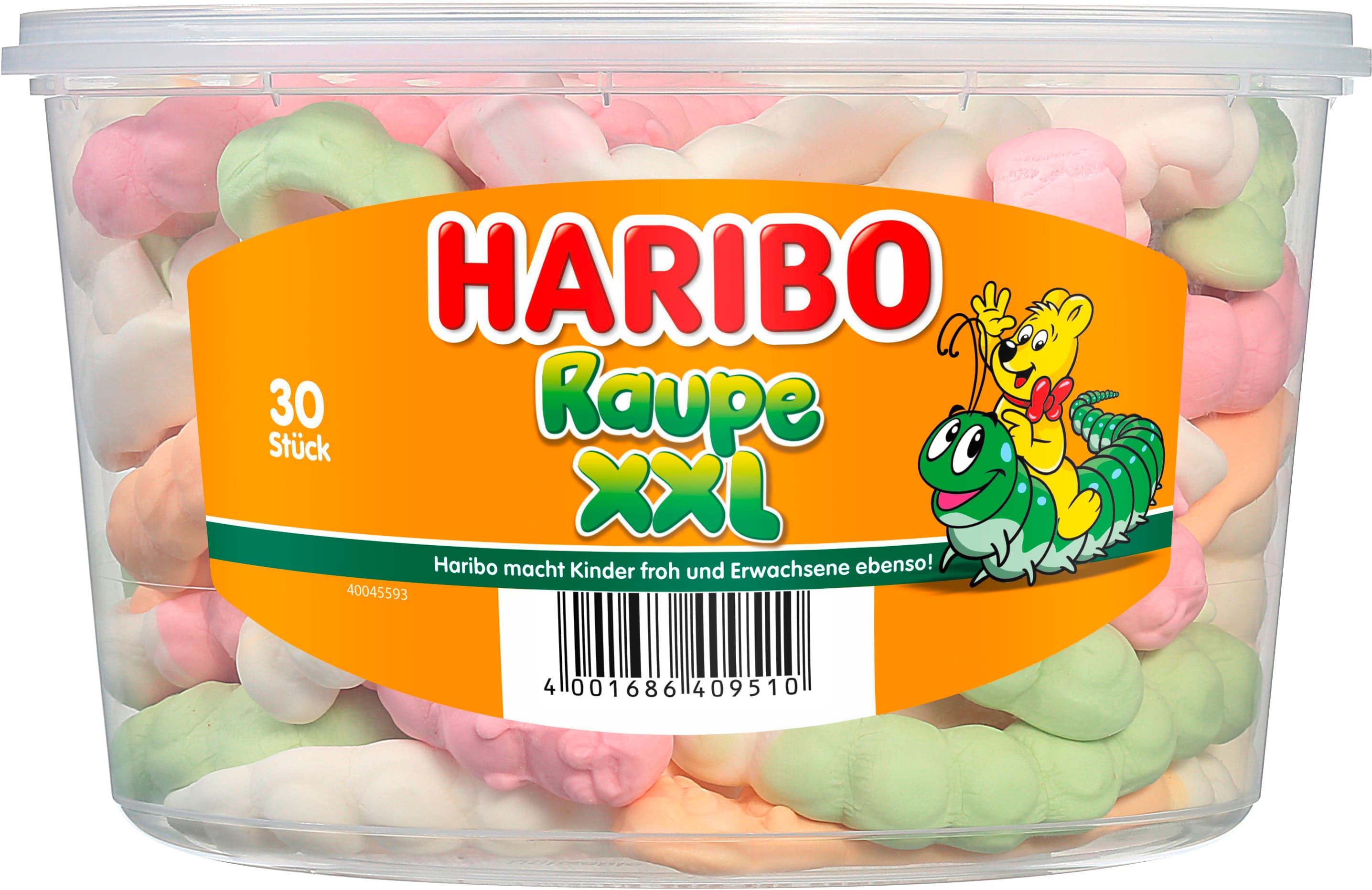 Haribo Schaumzucker Raupe XXL Runddose