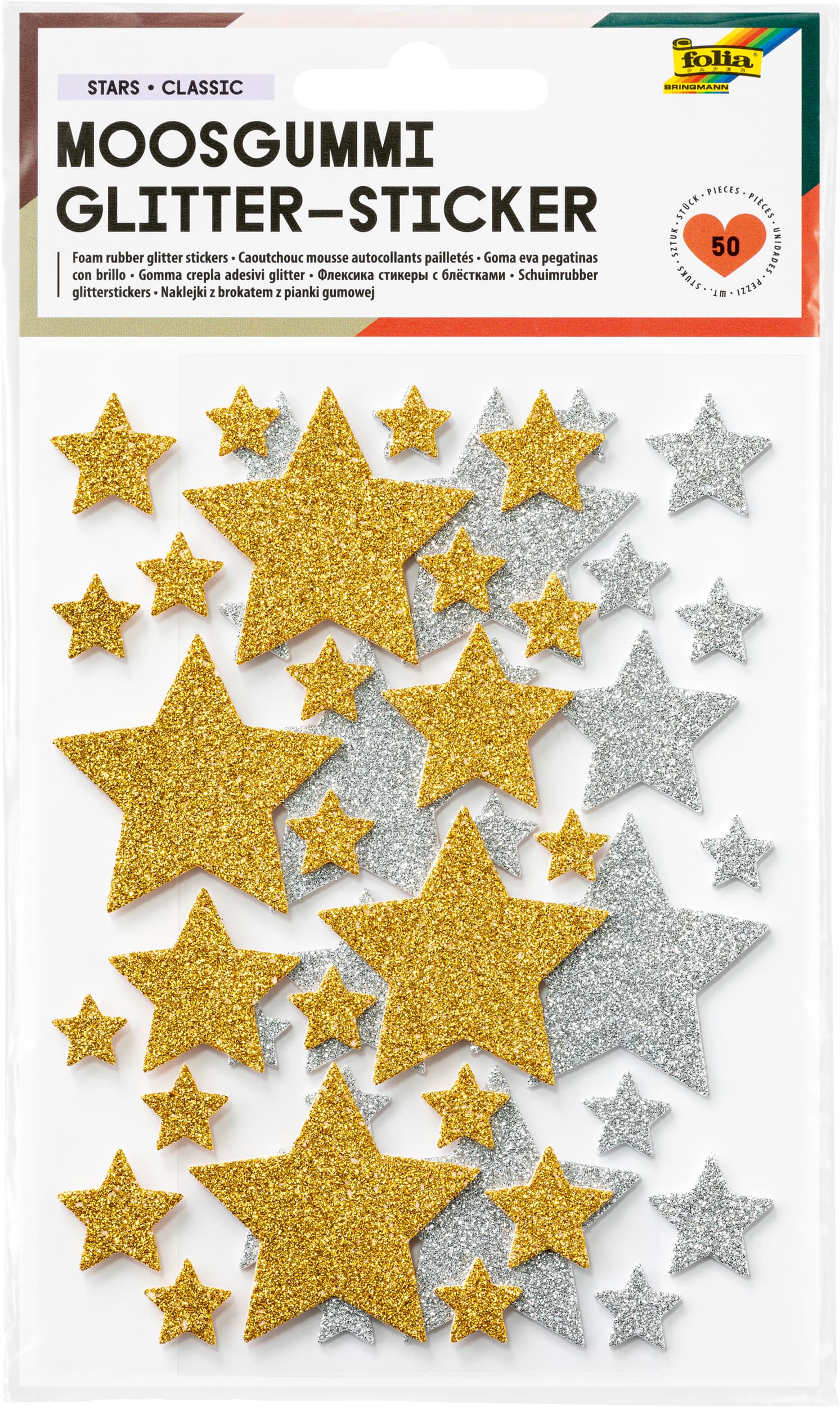 folia Moosgummi Glitter-Sticker STARS CLASSIC